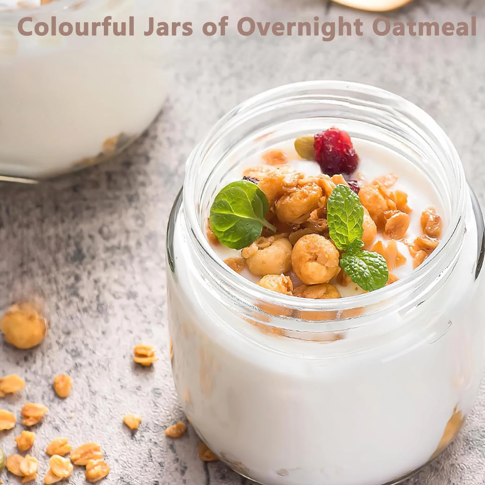 6 Sztuk Overnight Oats Słoiki z Pokrywką, 300 ml Słoik śniadaniowy z Zakręcaną Pokrywką Słoiki do Przygotowywania Posiłków na Chutney, Pudding, Jogurt, Owoce, Przyprawy, Fasola