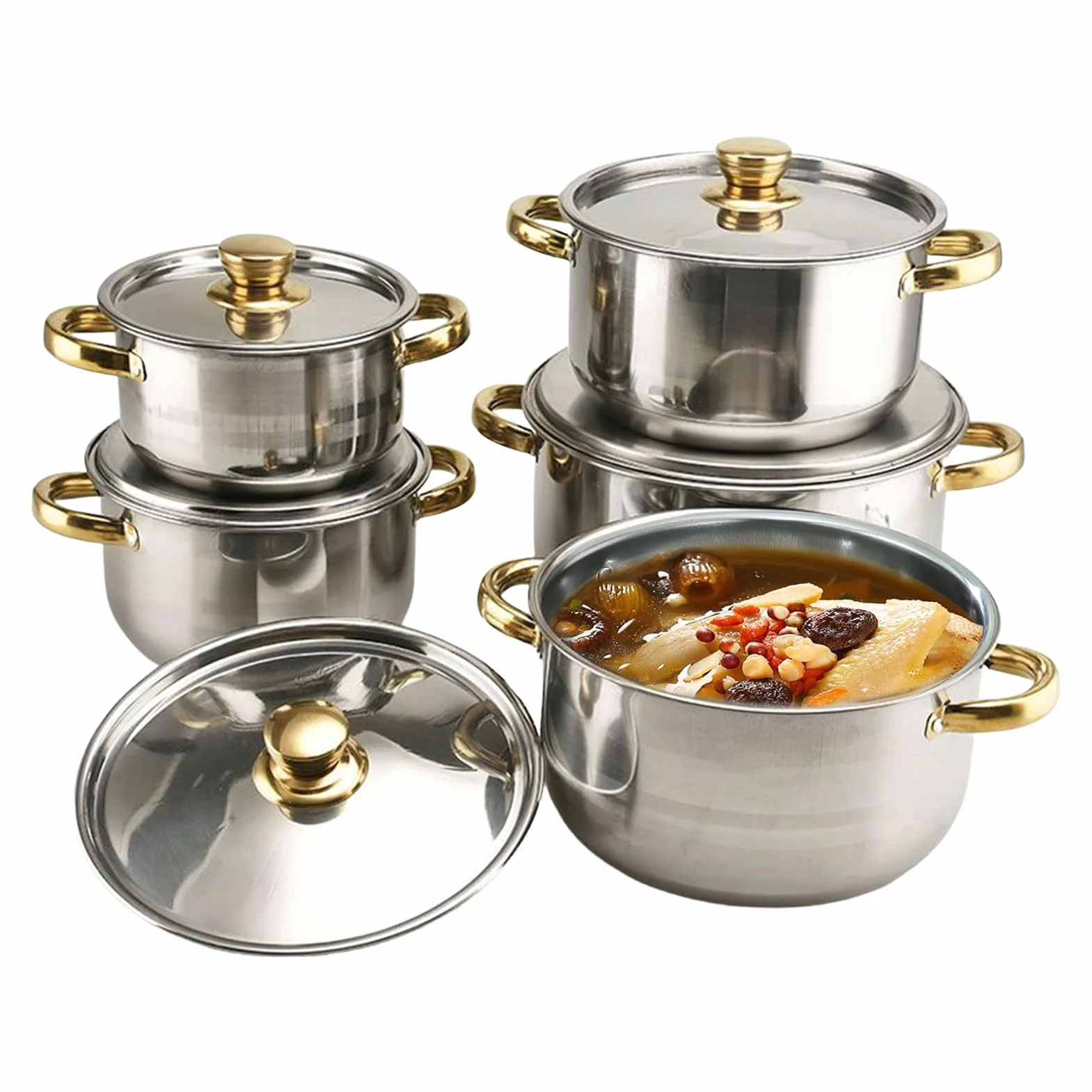 Zestaw do gotowania ze stali nierdzewnej – profesjonalny zestaw do gotowania, metalowy zestaw kuchenny, polerowany chromowany garnek z pokrywką, Versatile Culinary Collection, przygotowanie żywności