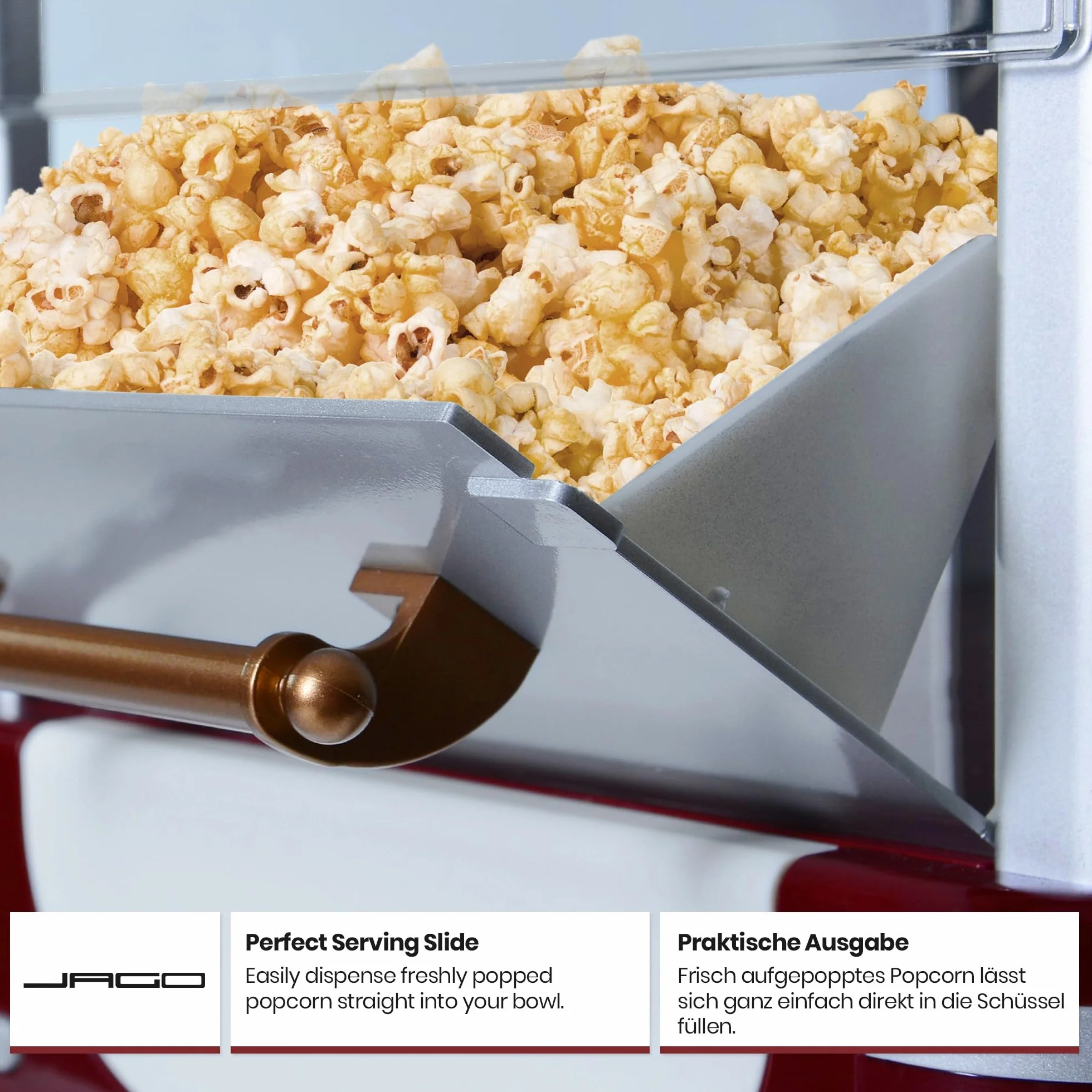 Jago® Maszyna do popcornu retro – 60 l/h, 200 g/10 min, garnek ze stali nierdzewnej, do słonego popcornu – wygląd w stylu lat 50., profesjonalna maszyna robienia, automat