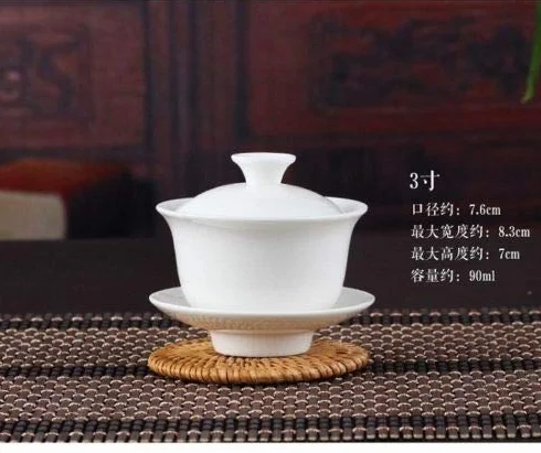 Porcelanowy zestaw do herbaty Gaiwan Kung Fu, Zestaw do herbaty Kung Fu Gaiwan z białej porcelany jadeitowej reliefem smoka i feniksa o długości 150 ml(Dragon)