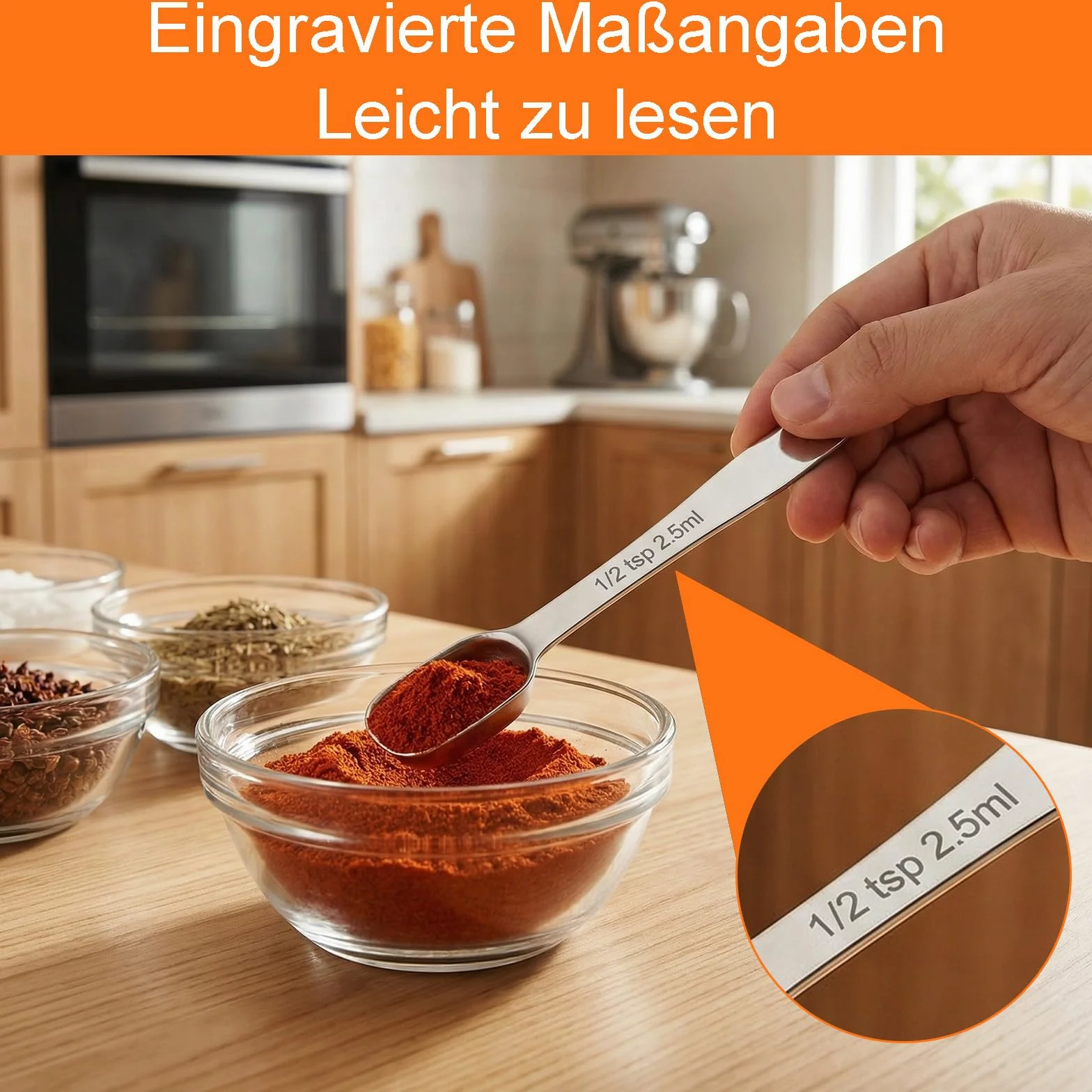Zestaw 7 łyżek miarowych z przyciskiem U, stal nierdzewna, miarka metalowa, łyżeczka do herbaty, kwadratowa stal nierdzewna, miarka do gotowania, białko w proszku do kawy