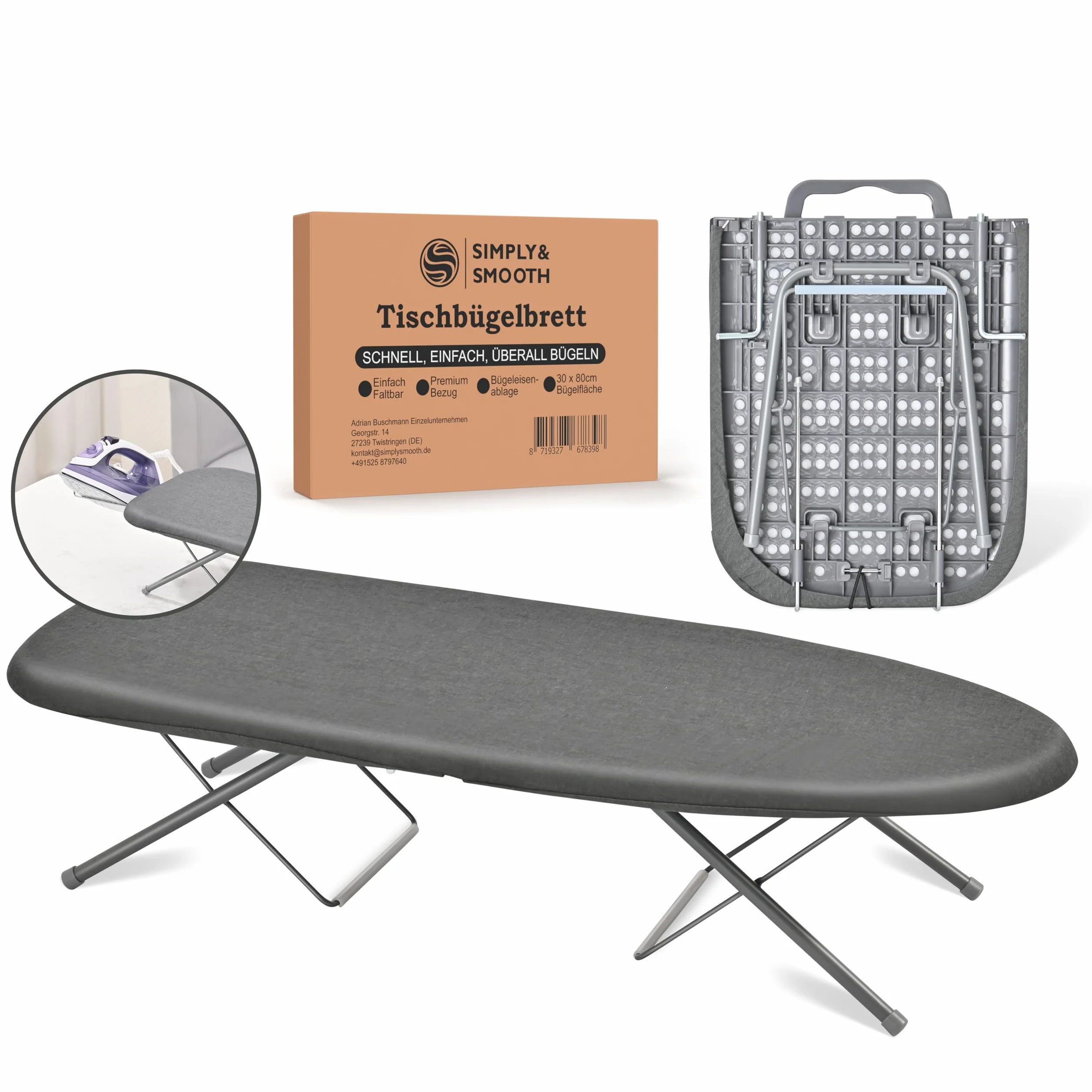 SimplySmooth Składana deska do prasowania z półką na żelazko – mini deska o wymiarach 77 x 30 cm – prasować