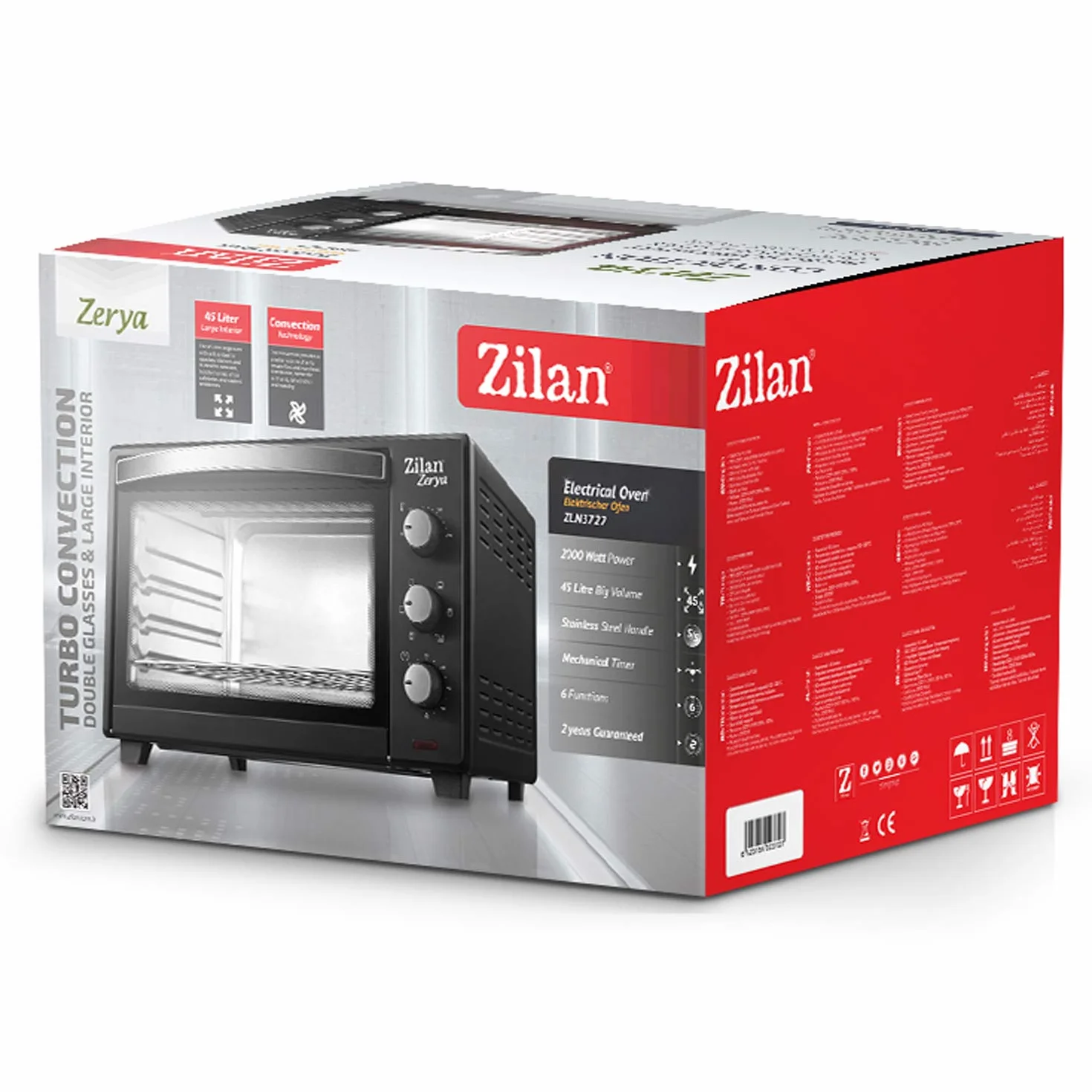 Zilan, elektryczny piec konwekcyjny Zerya, wielofunkcyjny 45L, programowalny 230°, timer 60 min, automatyczne wyłączanie, 2000 W