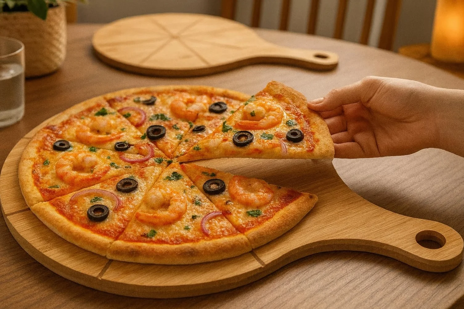 hausleben 2 bambusowe talerze do pizzy | Ø 33 cm | dwupak | deska do pizzy: okrągła deska do krojenia i serwowania z uchwytem