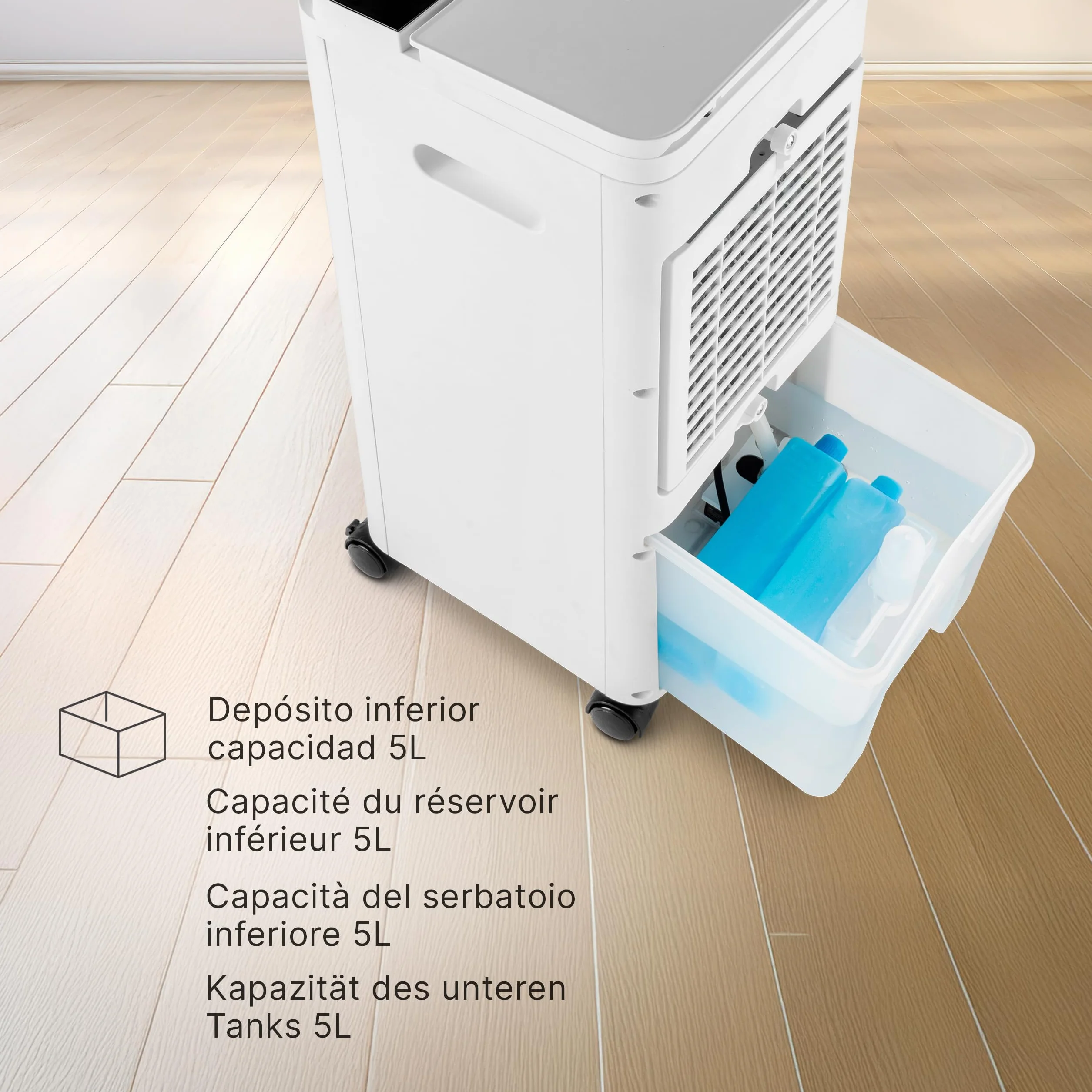 Ufesa Narvik chłodnica parowa 65 W 3 prędkości 3 tryby panel dotykowy zbiornik 5 l timer 12 h filtr pralny 2 akumulatory chłodzące