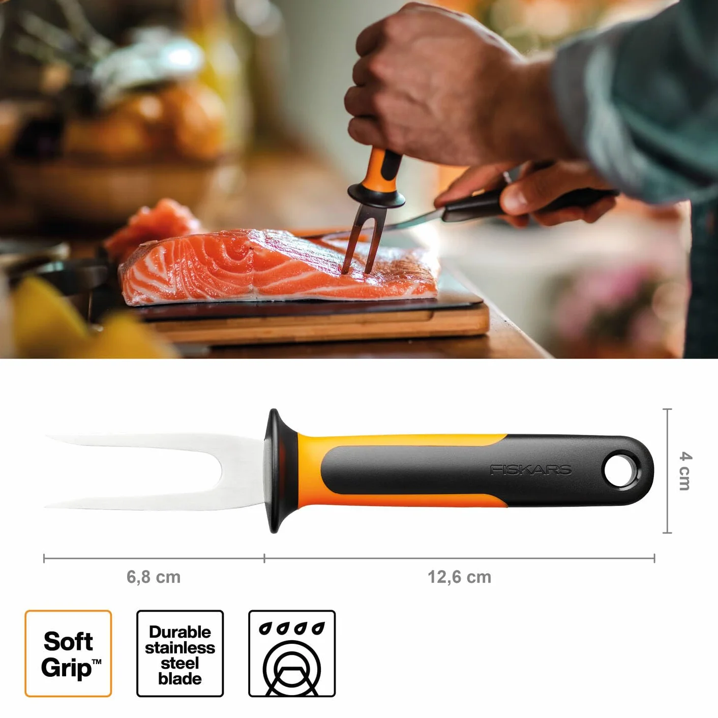 Fiskars Widelec do ryb, Functional Form, Długość całkowita: 19 cm, Japońska stal nierdzewna/ tworzywo sztuczne, 1057547