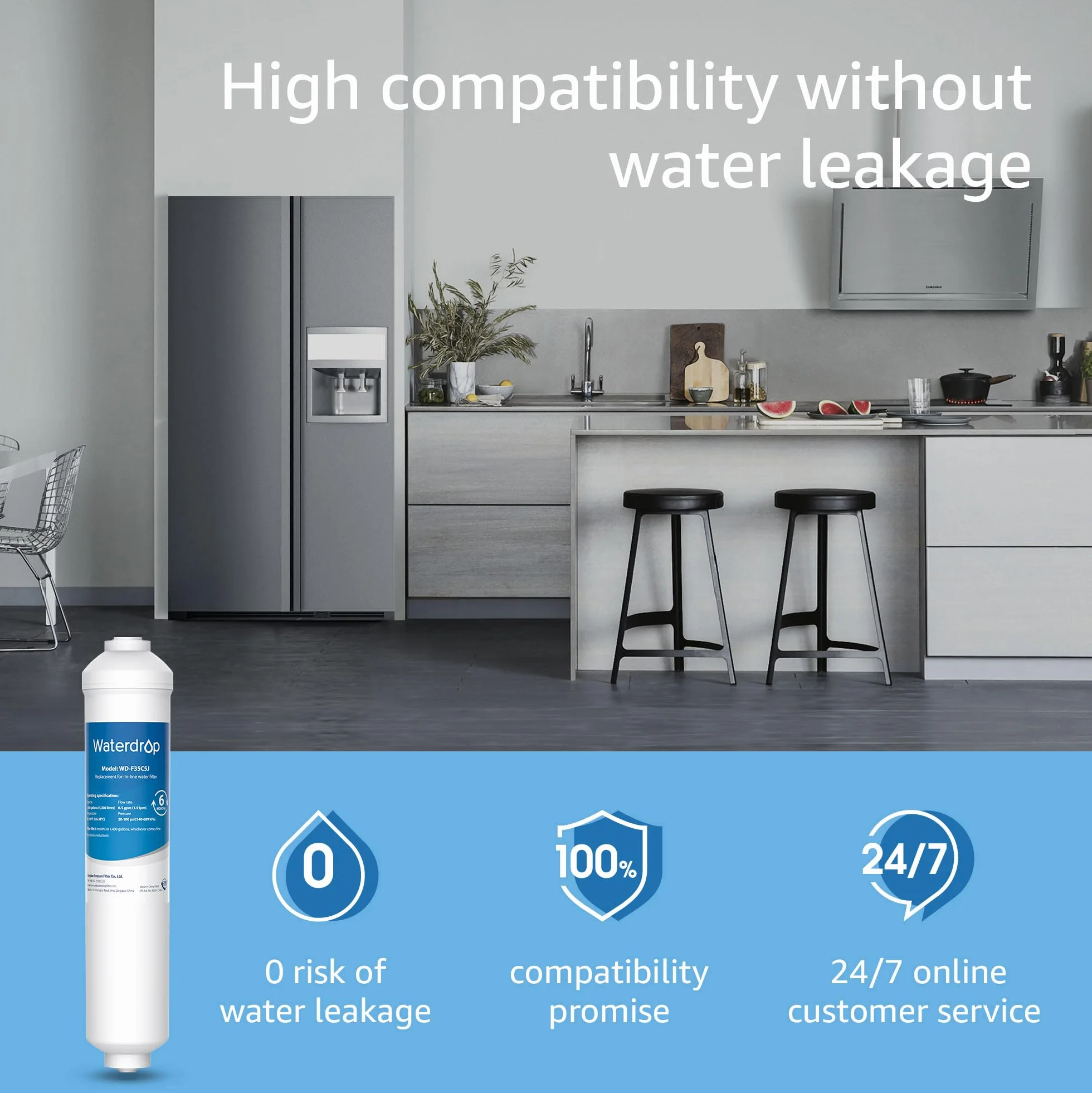 Waterdrop Zamiennik Filtra Wody Kompatybilny z Samsung® DA29-10105J HAFEX/EXP, DA2010CB, DA99 02131B, LG® Inline Water Filter (4)