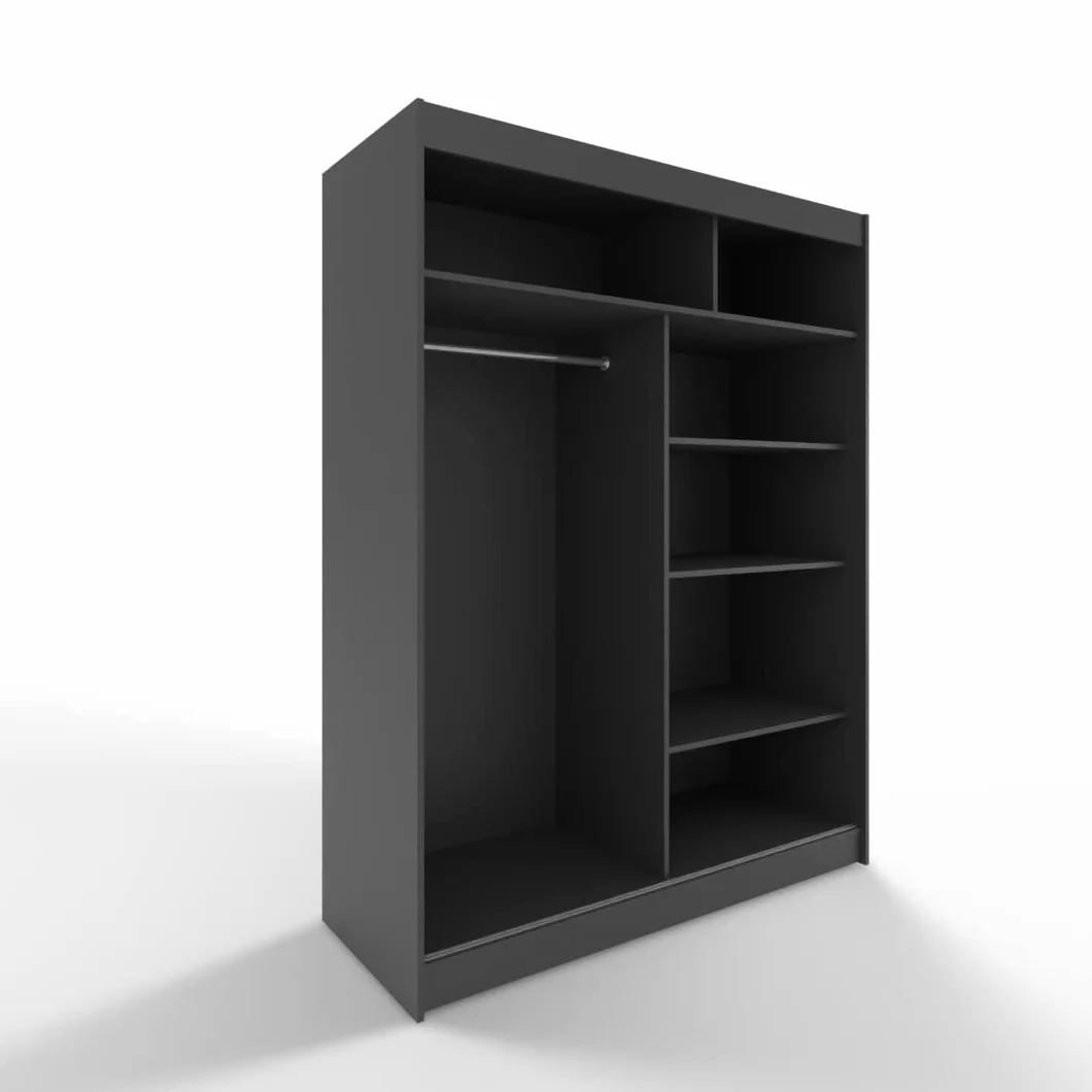 ML Furniture V5 szafa przesuwna 150 cm z lustrem, szafa na ubrania do sypialni, salonu - 150 x 200 x 58 cm, kolor: czarny, szafa z drzwiami przesuwnymi