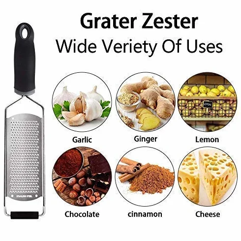 Käsereibe, Bi-Komfort Parmesanreibe, Zitronenreibe und Obstschäler, aus Edelstahl mit Griff aus weichem Gummi, ideal für Käse, Parmesan, Obst, Ingwer, Knoblauch und Wurzelgemüse