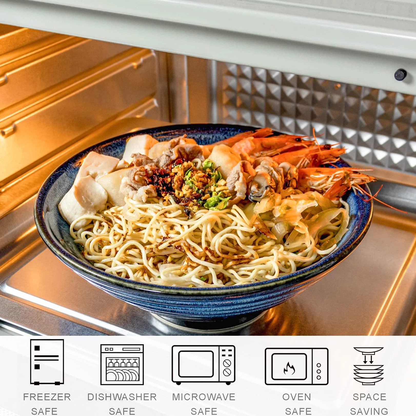 UNICASA Ceramiczne miski na zupę, miski na płatki zbożowe z pałeczkami, łyżką i półką, japońska miska na makaron do azjatyckich ramen, 2 zestawy