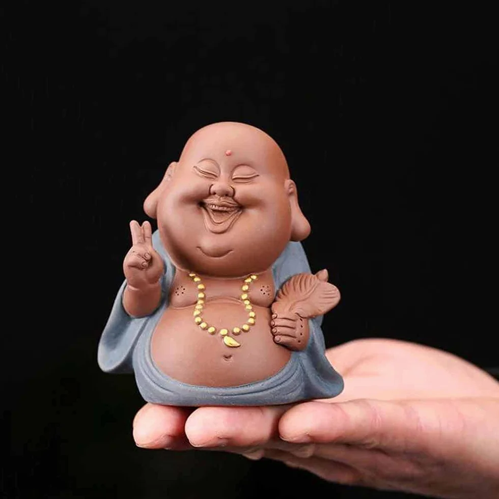 Fioletowy piasek mały mnich herbata zwierzę domowe ceramiczne figurki chłopców dekoracja wnętrz kreskówka mały mnich rzeźba posąg buddy do samochodu (kolor : a)