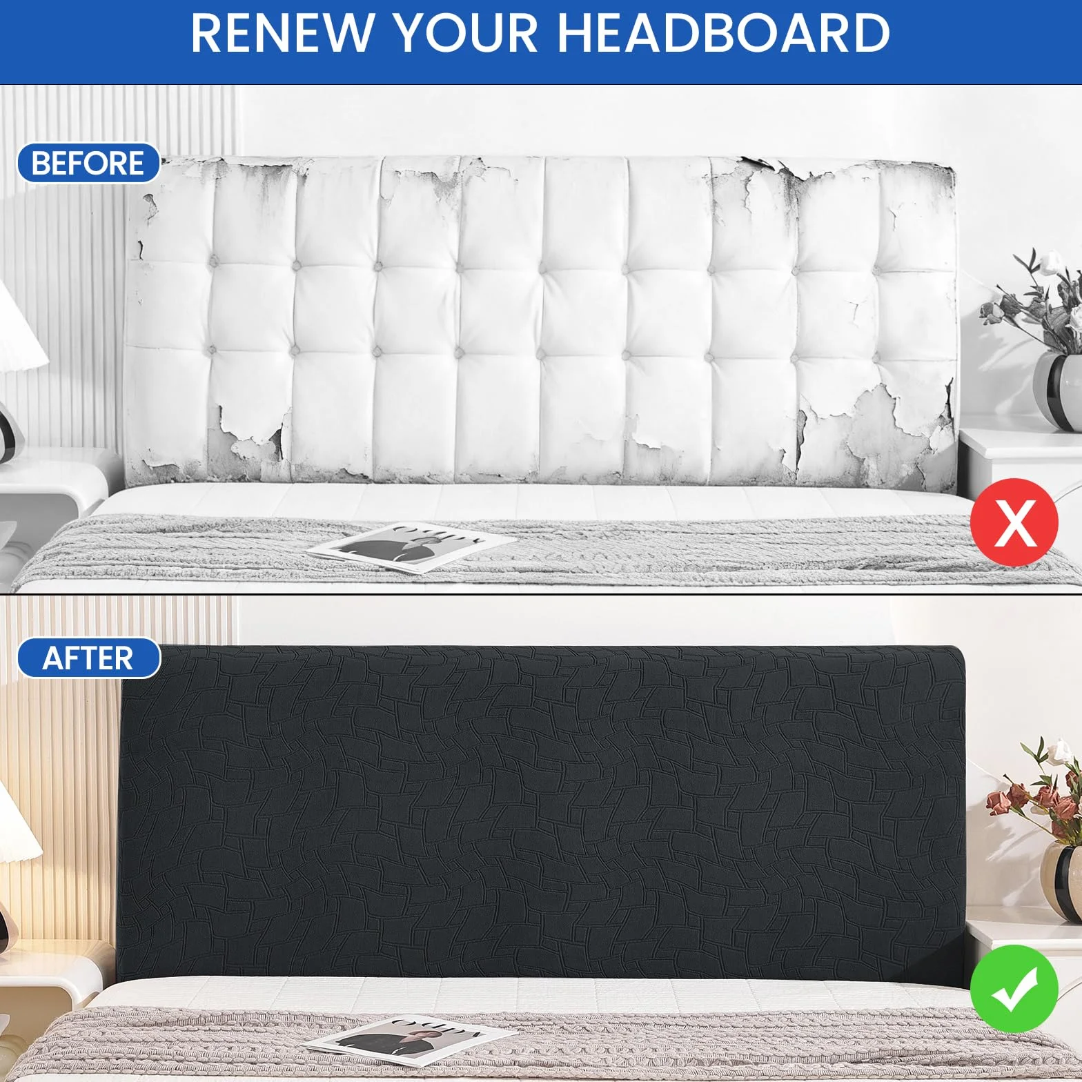 Ystyle Pokrowiec Na Zagłówek Łóżka, Odporny Na Kurz Headboard Slipcover, Rozciągliwy Pyłoszczelny Pokrowiec Ochronny Do Sypialni, Ochrona Pleców Do Deski Rozdzielczej (150CM, Ciemnoszary)