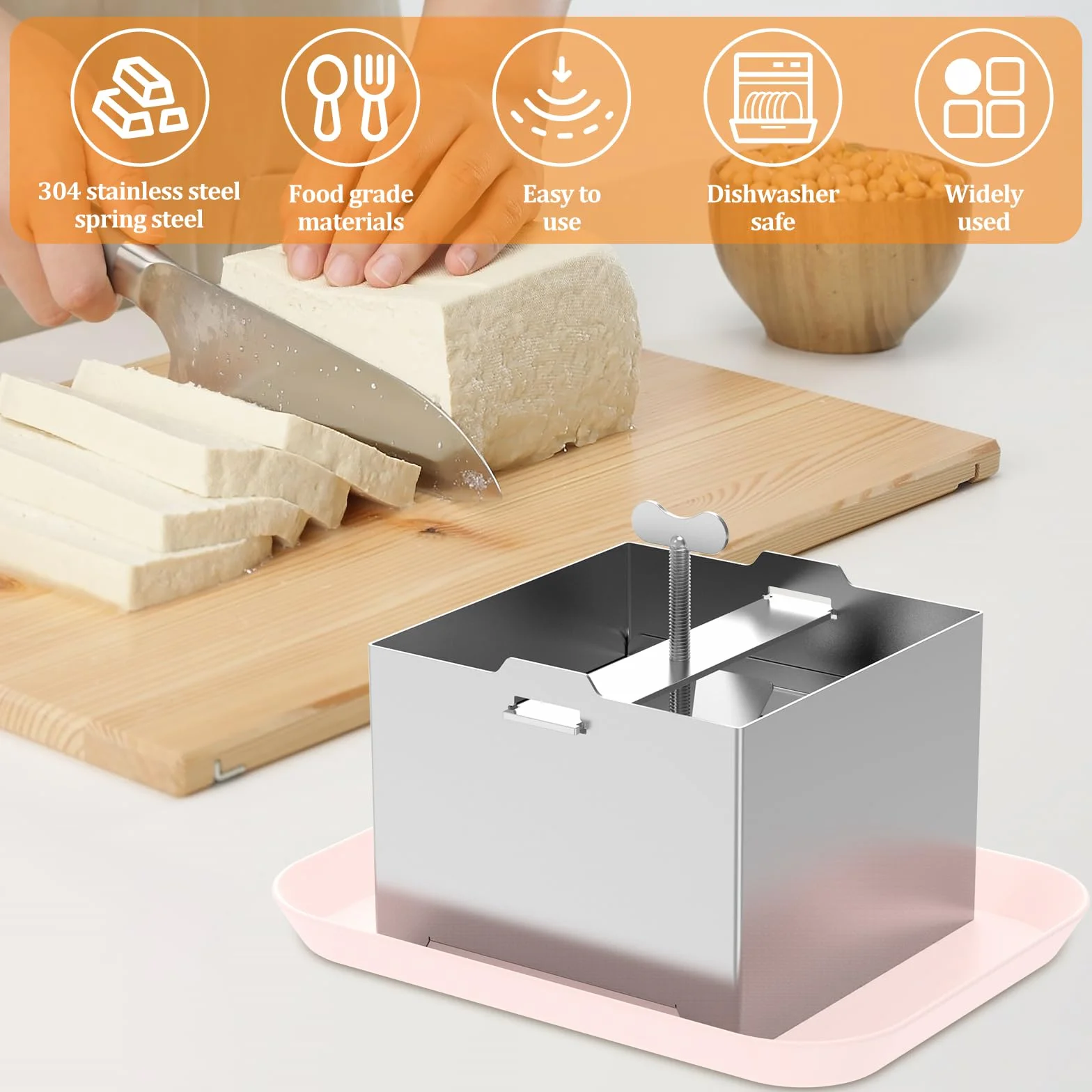 Prasa do tofu ze stali nierdzewnej, 500 g/1000 g, regulacja ciśnienia, z 1 miską, 1 ściereczka do sera do domowego tofu (500 g)