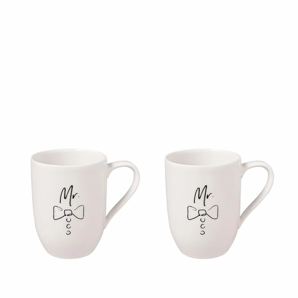 Villeroy & Boch – Zestaw Kubków Statement Mr & Mr, zestaw 2 kubków, 290 ml, opakowanie na prezent, Wysokiej jakości kubki z porcelany premium, Idealne dla par, Prezent na śluby