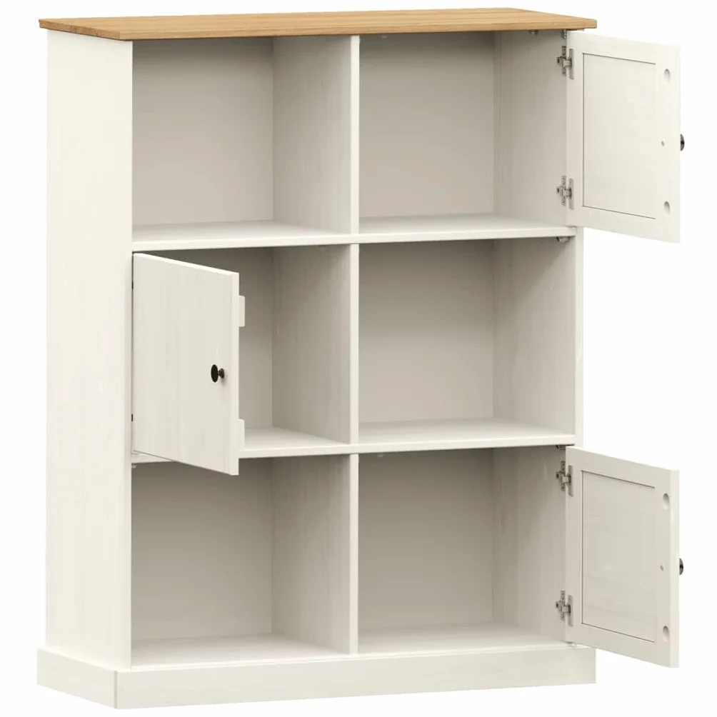 Générique Regał z litego drewna sosnowego, biały, 90 x 35 x 114,5 cm, regał na książki z 6 metalowymi przegródkami i guzikami, wytrzymały i łatwy w pielęgnacji schowek na książki