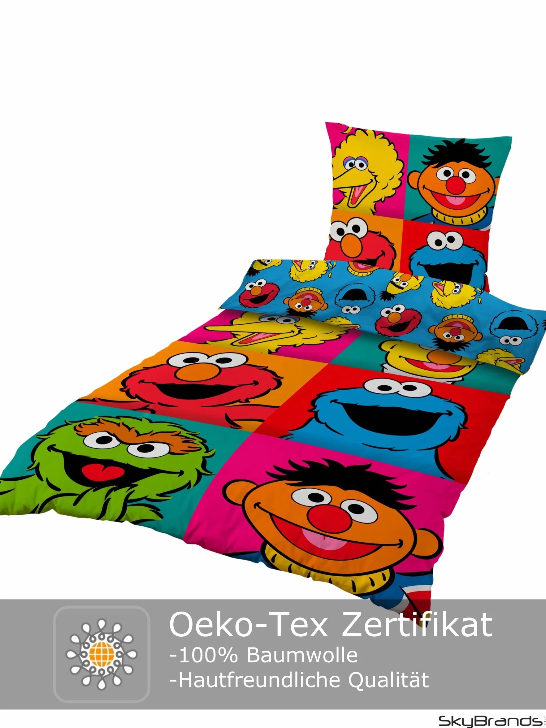 Ernie und Bert Pościel Ulica Sezamkowa 135 x 200 80 x 80 [z workiem] Komplet pościeli dziecięcej Bawełna 2-częściowy 1 x poszewka na kołdrę 1 x poszewka na poduszkę