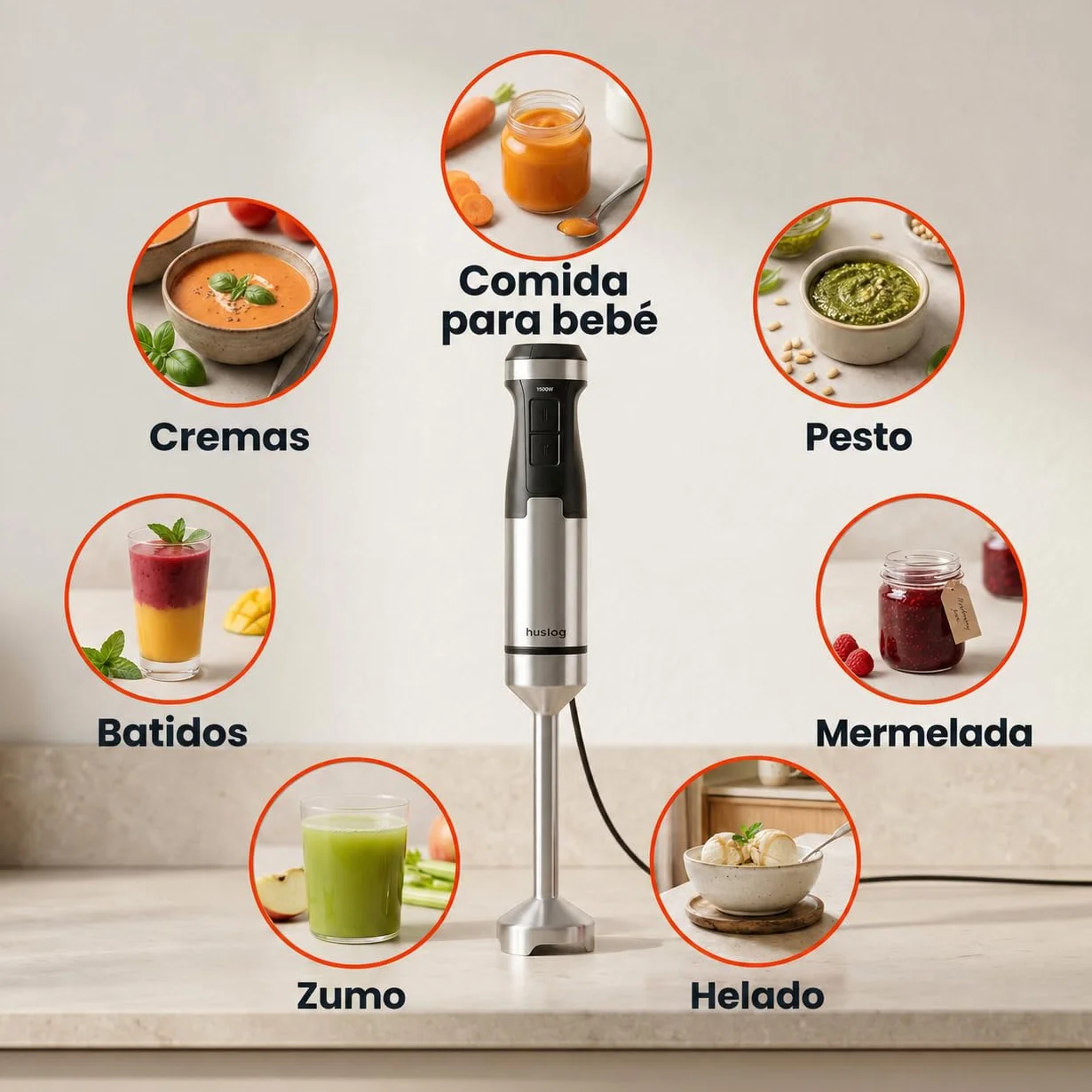 BlendFlex 1500 W Blender ręczny – mikser ze stali nierdzewnej z 20 prędkościami i funkcją turbo, w zestawie miarka 600 ml – blender ręczny do smoothie