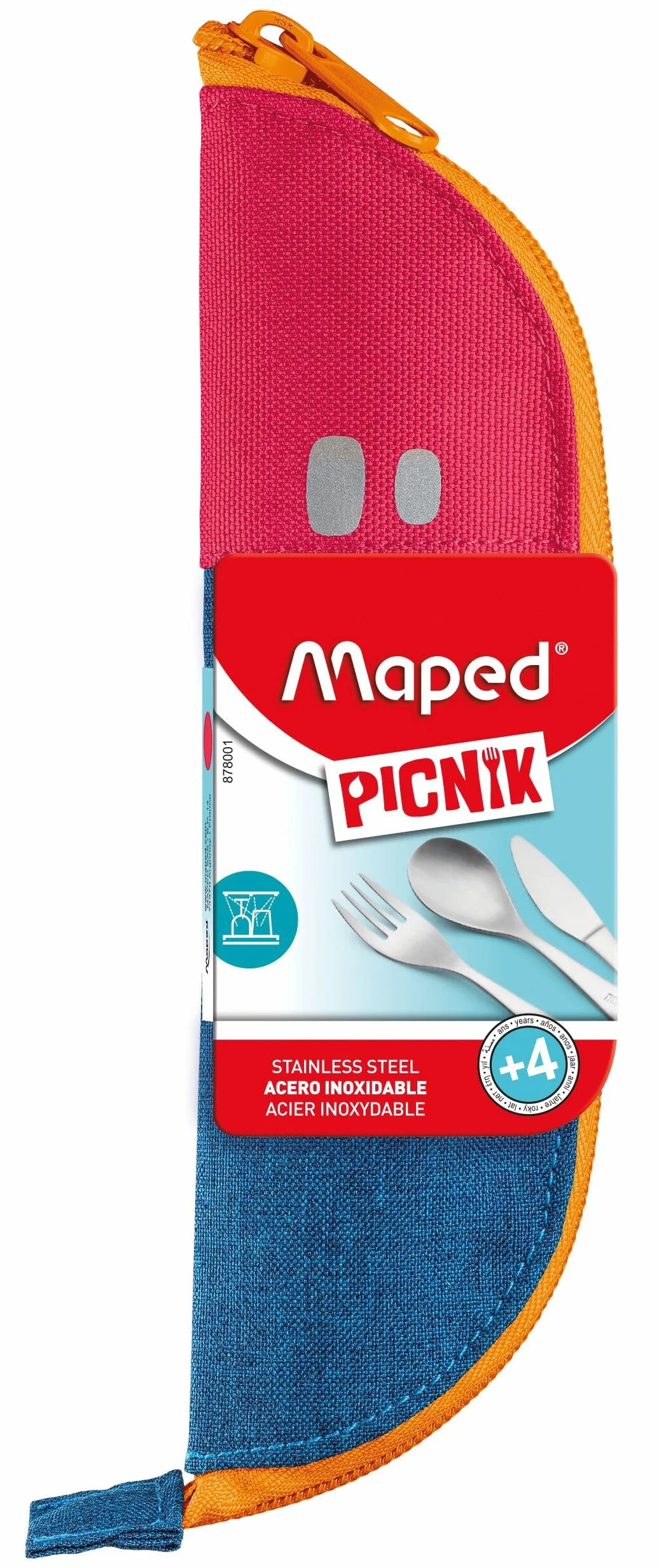 Maped Picnik Concept Kids - Etui ze sztućcami ze stali nierdzewnej - Widelec, nóż i małą łyżeczkę odpowiednie dla dzieci - różowe etui z tkaniny