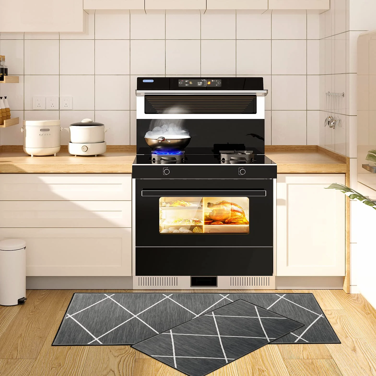 2-częściowy zestaw antypoślizgowych dywaników kuchennych, chłonne maty podłogowe, dywany kuchenne i dywaniki do domu, jadalni i przedpokoju, 50 x 80 cm + 50 x 150 cm