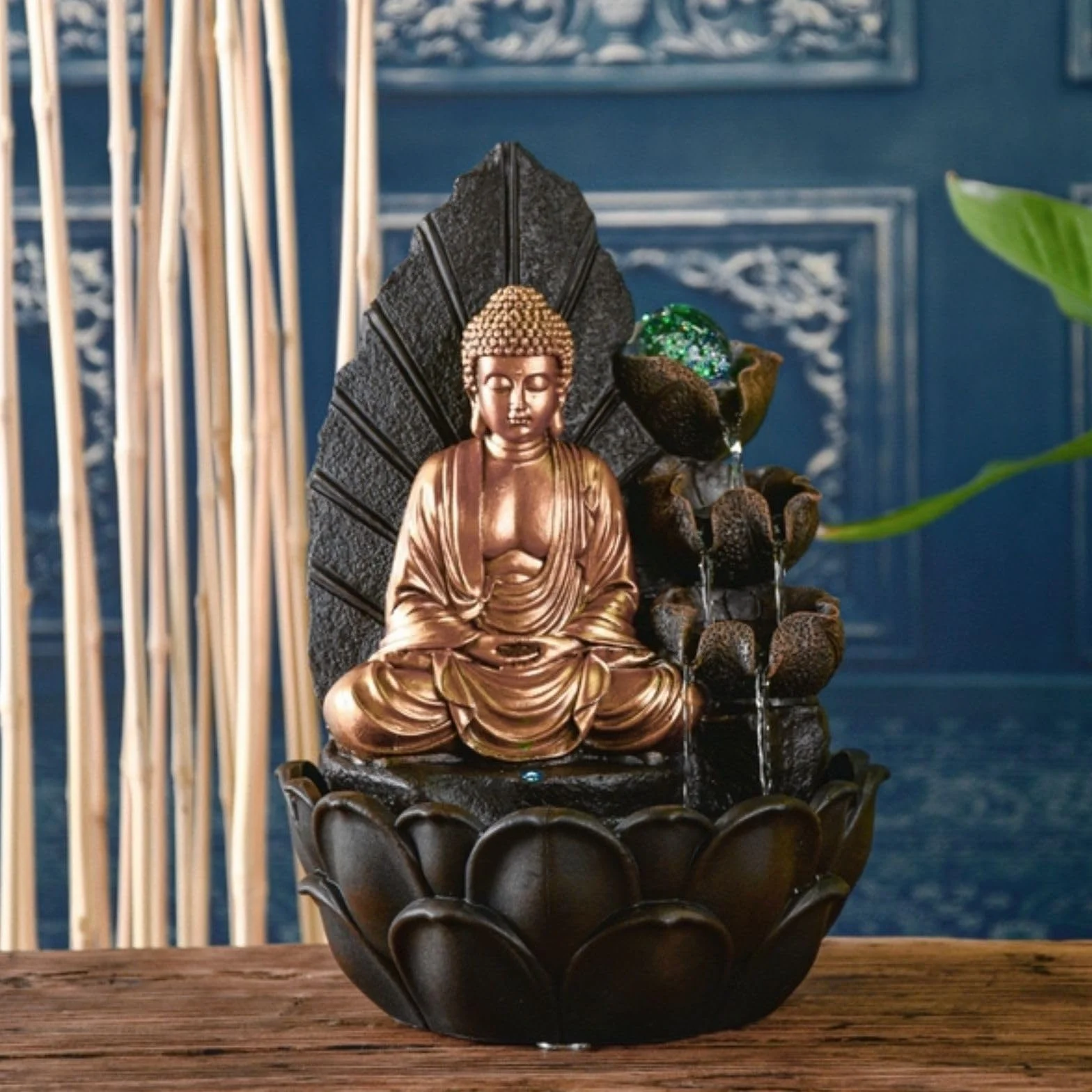 ZEN'LIGHT, Budda Hartha Fontanna, Zen i Feng Shui, oryginalny prezent Budda - wielokolorowe oświetlenie LED, cicha pompa, szer. 27 x szer. 27 x wys. 40 cm