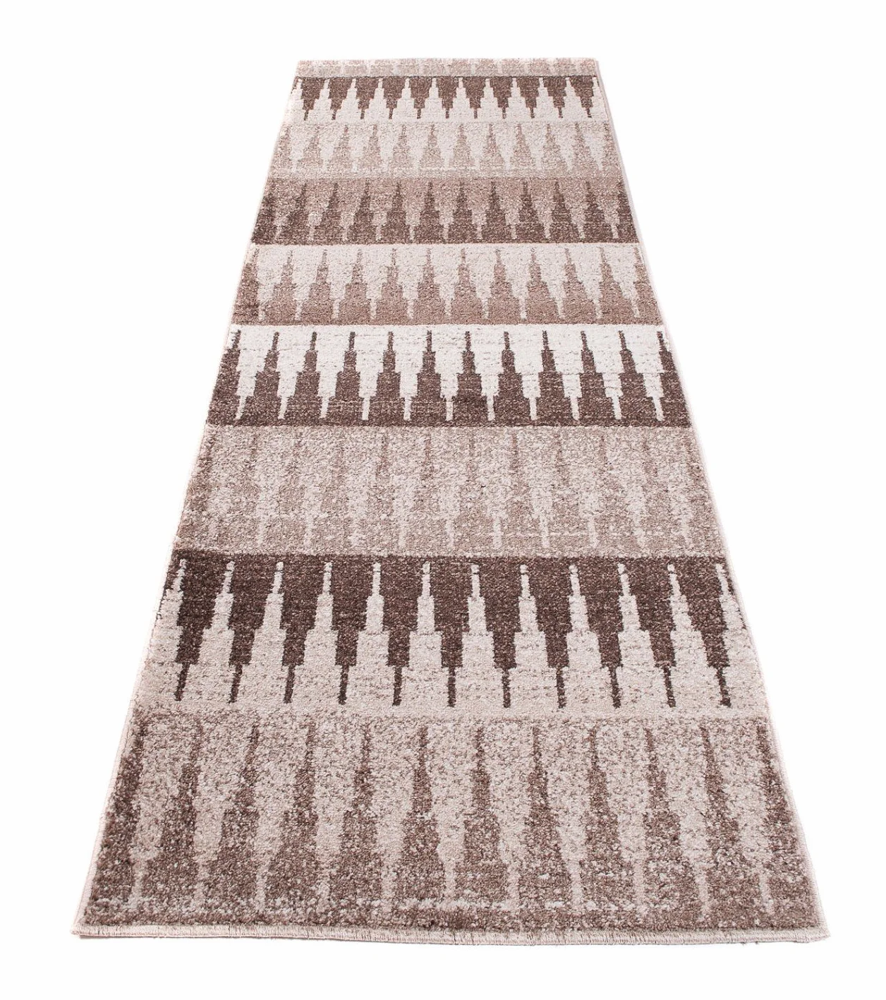 Tapiso Sari dywan bieżnik sprzedawany na metry, do salonu, kuchni, korytarza, mostek na wymiar, geometryczny trójkąt brązowy, kremowy, beżowy, nakrapiany Ökotex 100 x 130 cm
