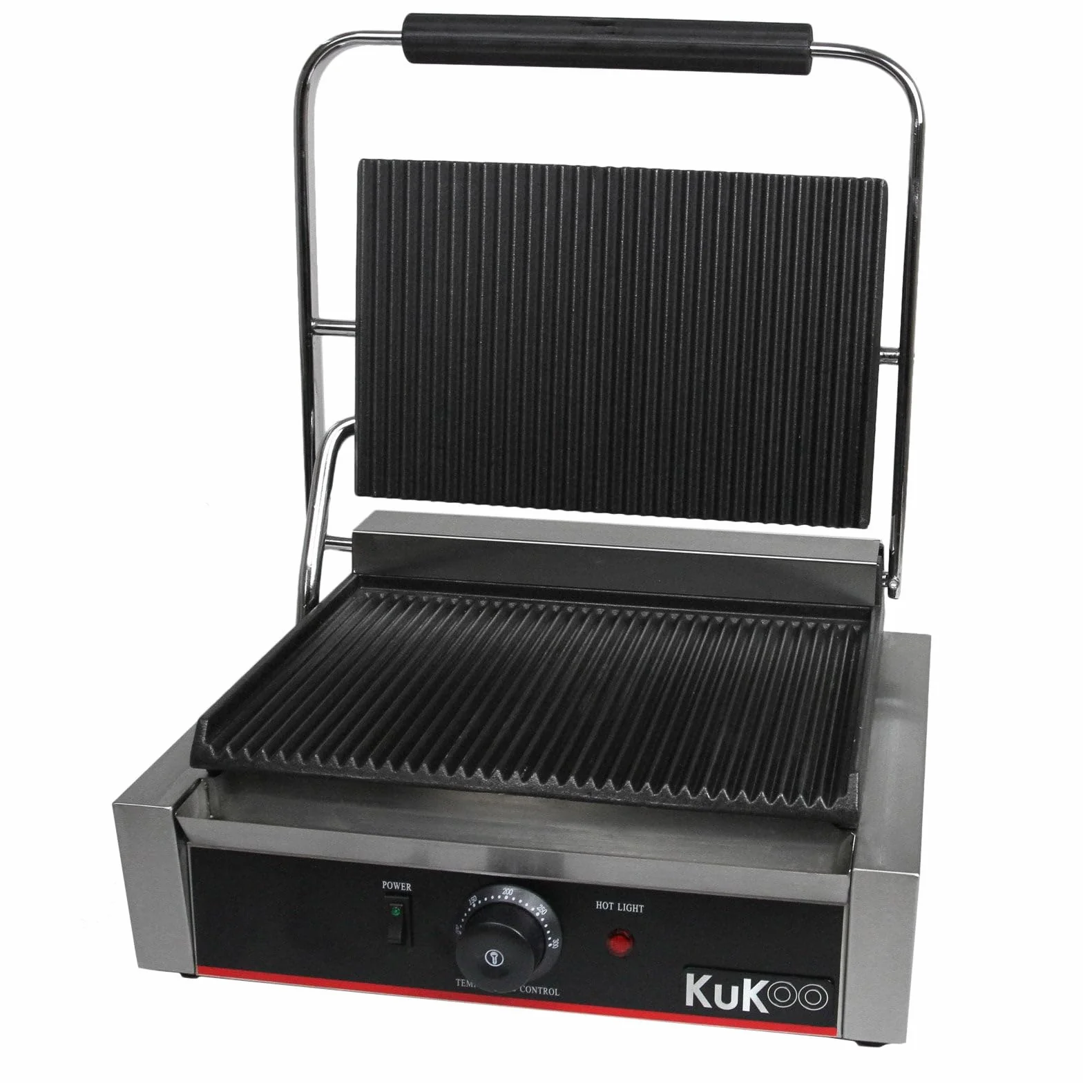 KuKoo grill kontaktowy (2200 W) - 2 płyty, temperatura 50-300°C, bezpłatna szczotka do czyszczenia + 2 tacki ociekowe, płyta grillowa Panini