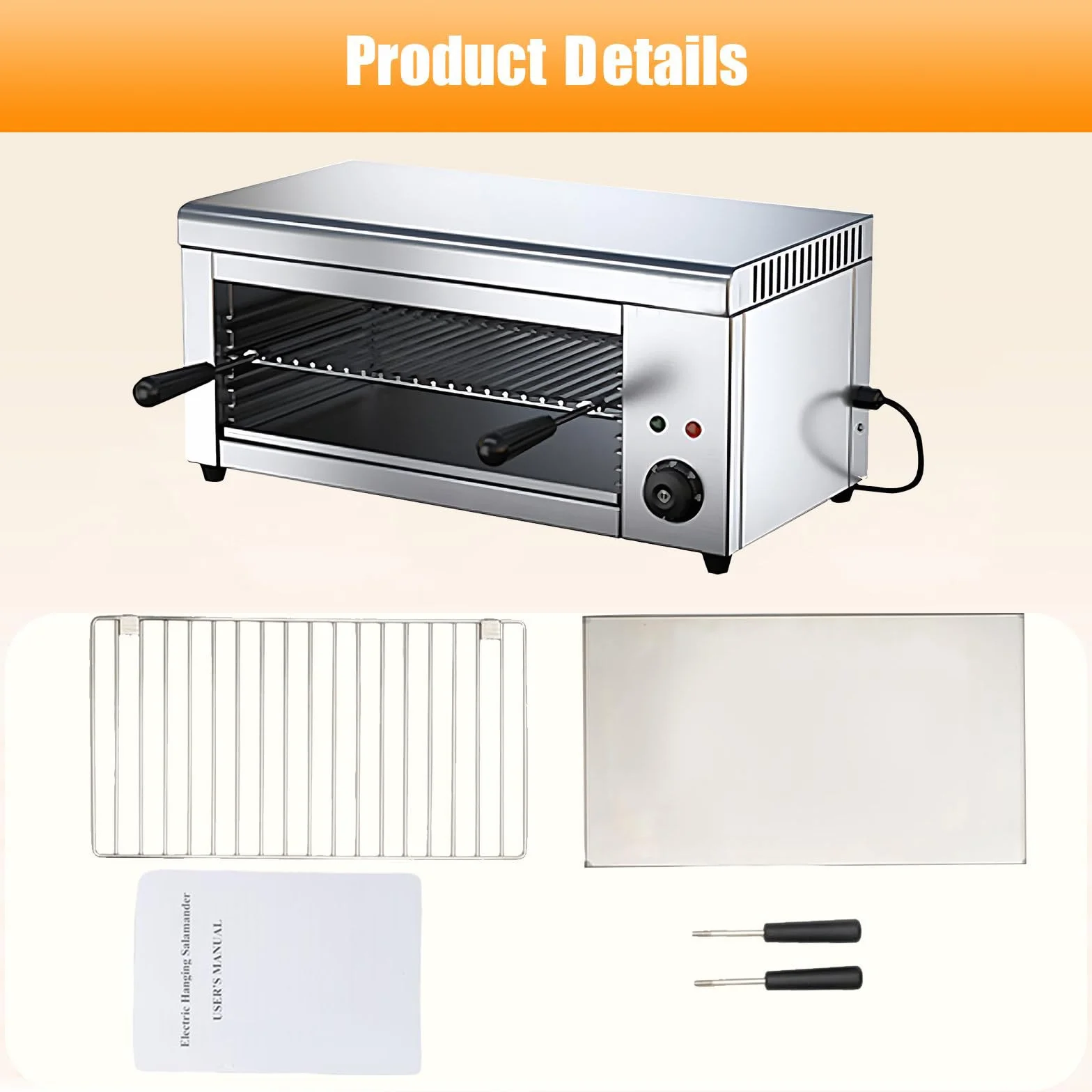 Piekarnik blatowy, 2000 W, stekowniak ze stali nierdzewnej, timer, 50–300°C, komercyjny grill do wołowiny i kurczaka,do użytku domowego i komercyjnego
