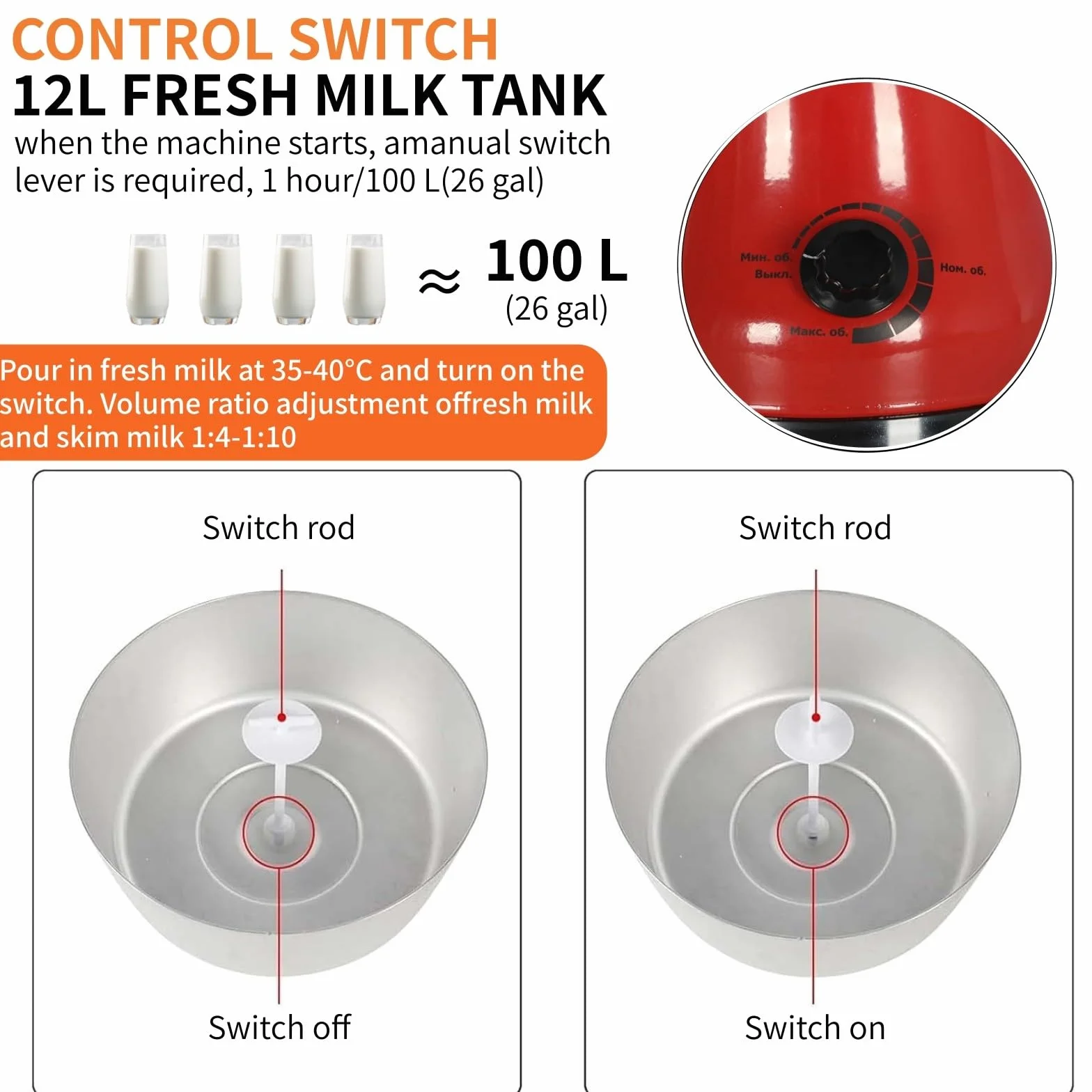 Wirówka do Śmietanki Mlecznej, Zawartość Tłuszczu w Mleku < 0,03%, Separator Śmietanki Krowiej, Separator Mleka Kóz 100L/H dla Rodzinnej Fermy Mlecznej