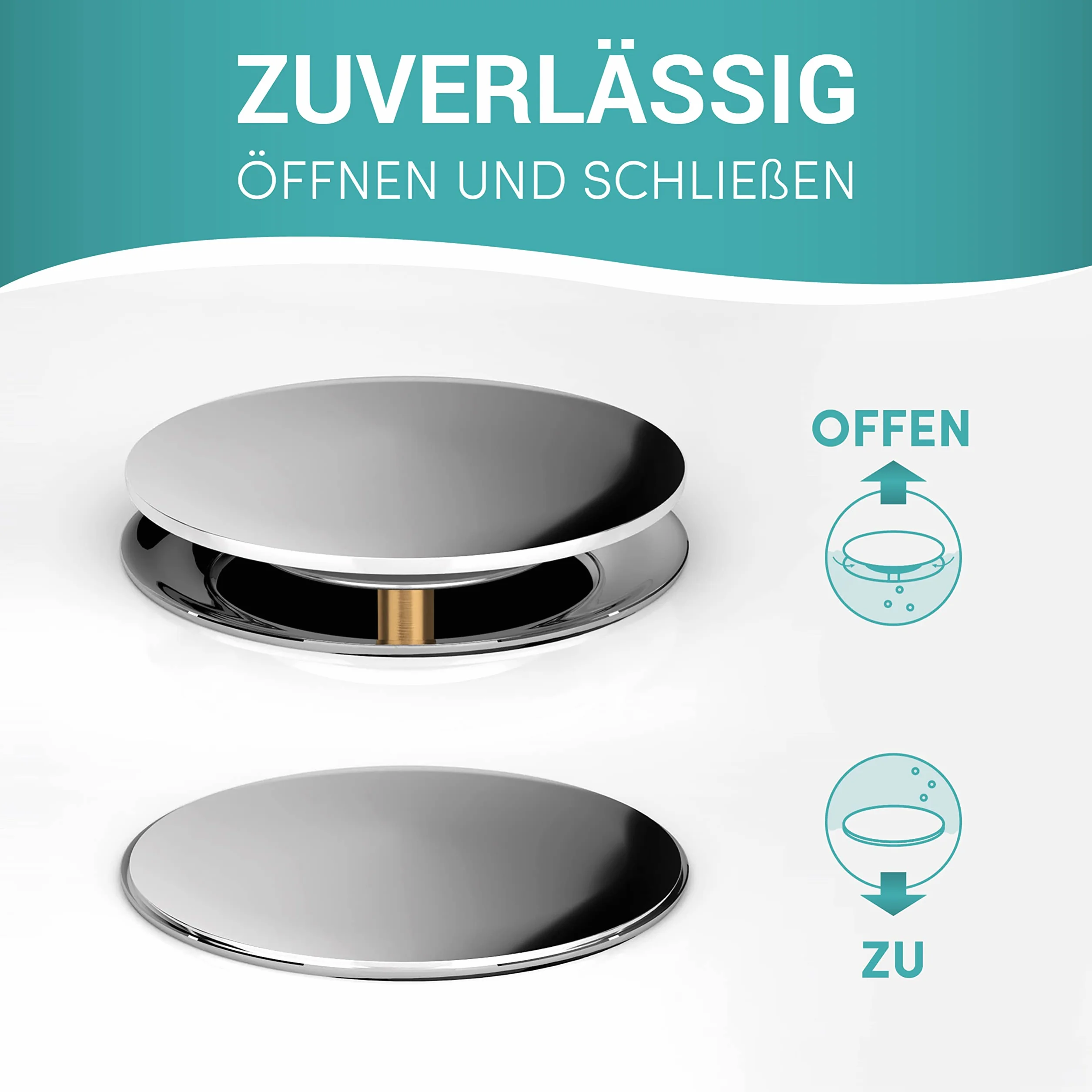 Engelbach® Korek do wanny o uniwersalnym dopasowaniu – korek wannowy nierdzewny – zintegrowana podwójna uszczelka – korek do wanny, Chrom
