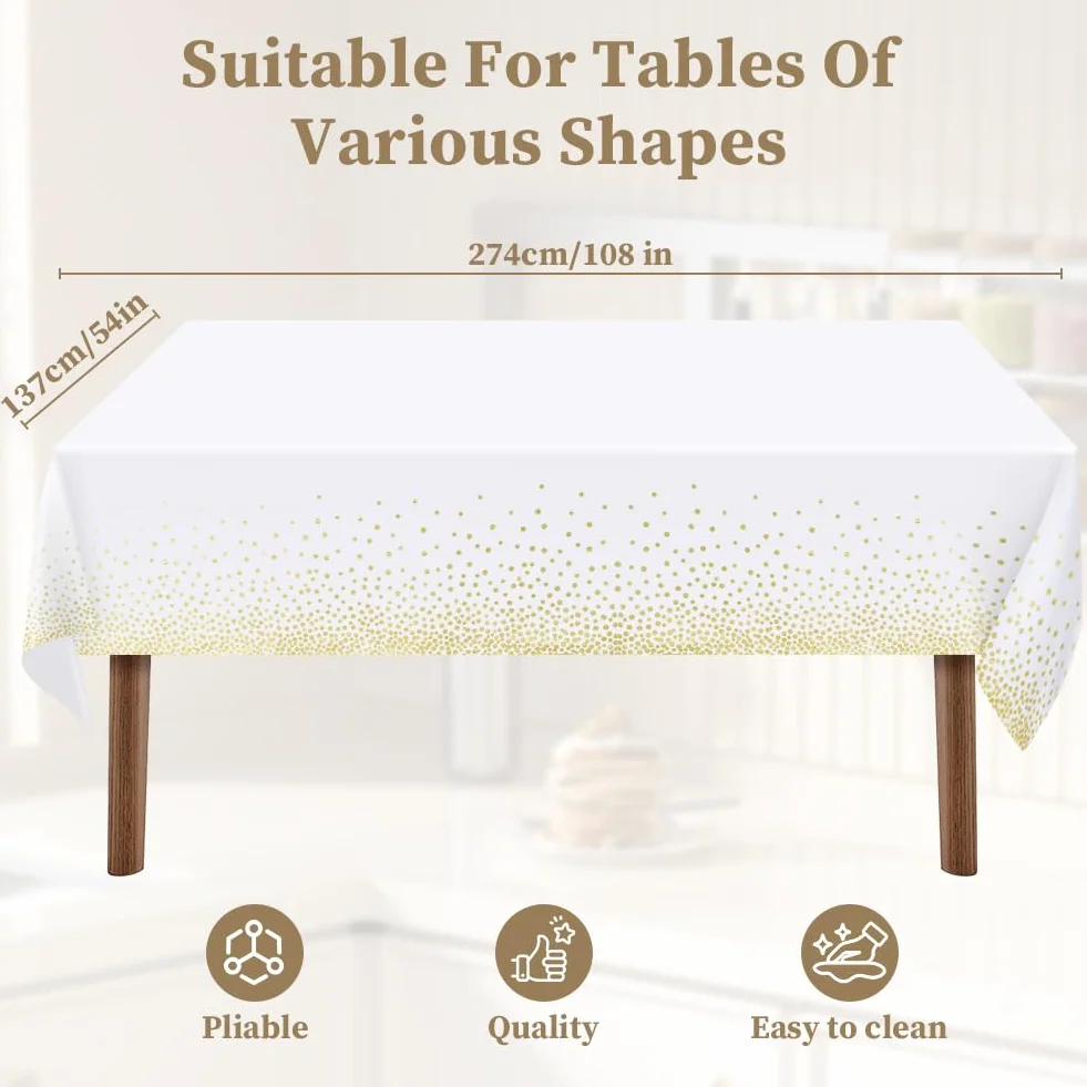 2 szt. Prostokątny plastikowy obrus w kropki (137 x 274 cm), łatwy do wytarcia, wodoodporny, obrus na baby shower, wydarzenia, ślub, urodziny, Boże Narodzenie, przyjęcie, dekoracje stołu