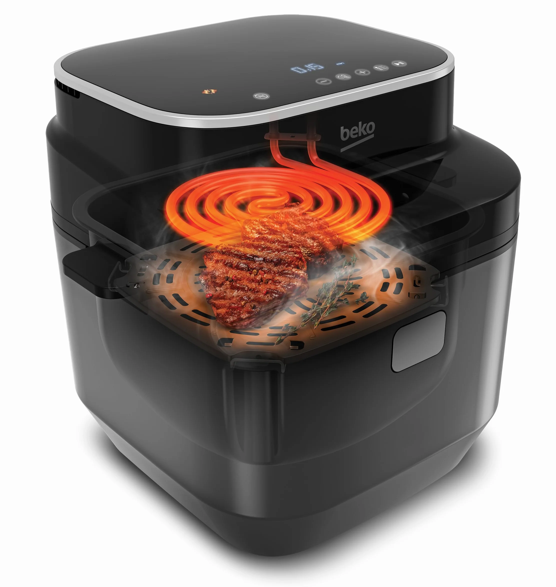 BEKO FRL5474B cyfrowa frytkownica powietrzna, moc 2570 W, 8 automatycznych programów gotowania, pojemność 7,6 l, gotowanie na parze