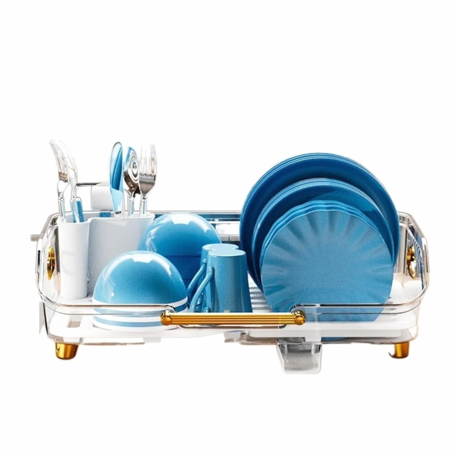 Ociekacz do Naczyń Suszarka do Naczyń Zlewozmywak Kuchenny Talerz Ociekacz Do Naczyń Suszarka Uchwyt Kosz Organizer Taca Stojak do Ociekania Naczyń (Color : Transparent, Size : 42.5 * 26.5 * 13cm)