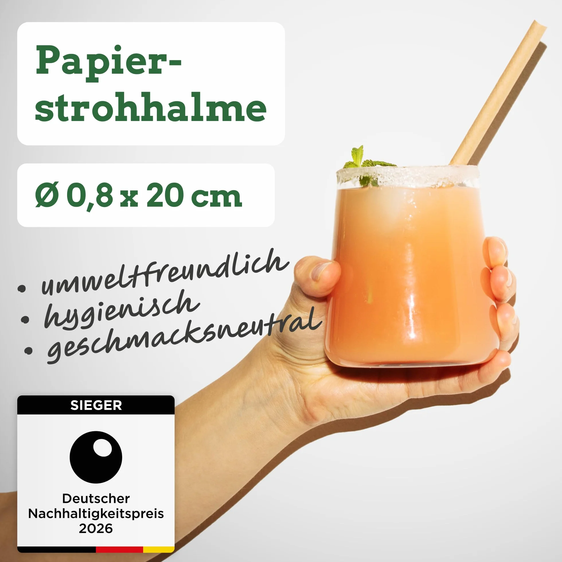 Wisefood Słomki papierowe [20 cm Ø 8] dekoracja na imprezę [brązowe] alternatywne słomki bez plastiku, na urodziny, wesele, "zrób to sam", 100 szt., do koktajli, napojów, coli, napojów energetycznych