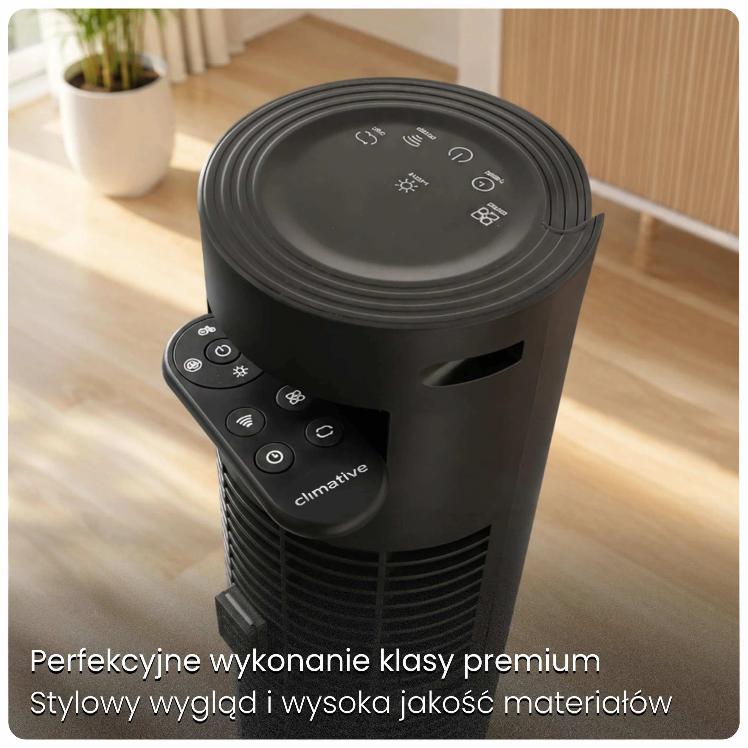 Wentylator kolumnowy 115cm WiFi Tuya, Jonizator i Pojemnik na zapach, Potężny wiatr 8,5m/s, Lampka nocna, Oscylacja, Timer 12h, Wyświetlacz LED, Cichy wentylator stojący, Czarny