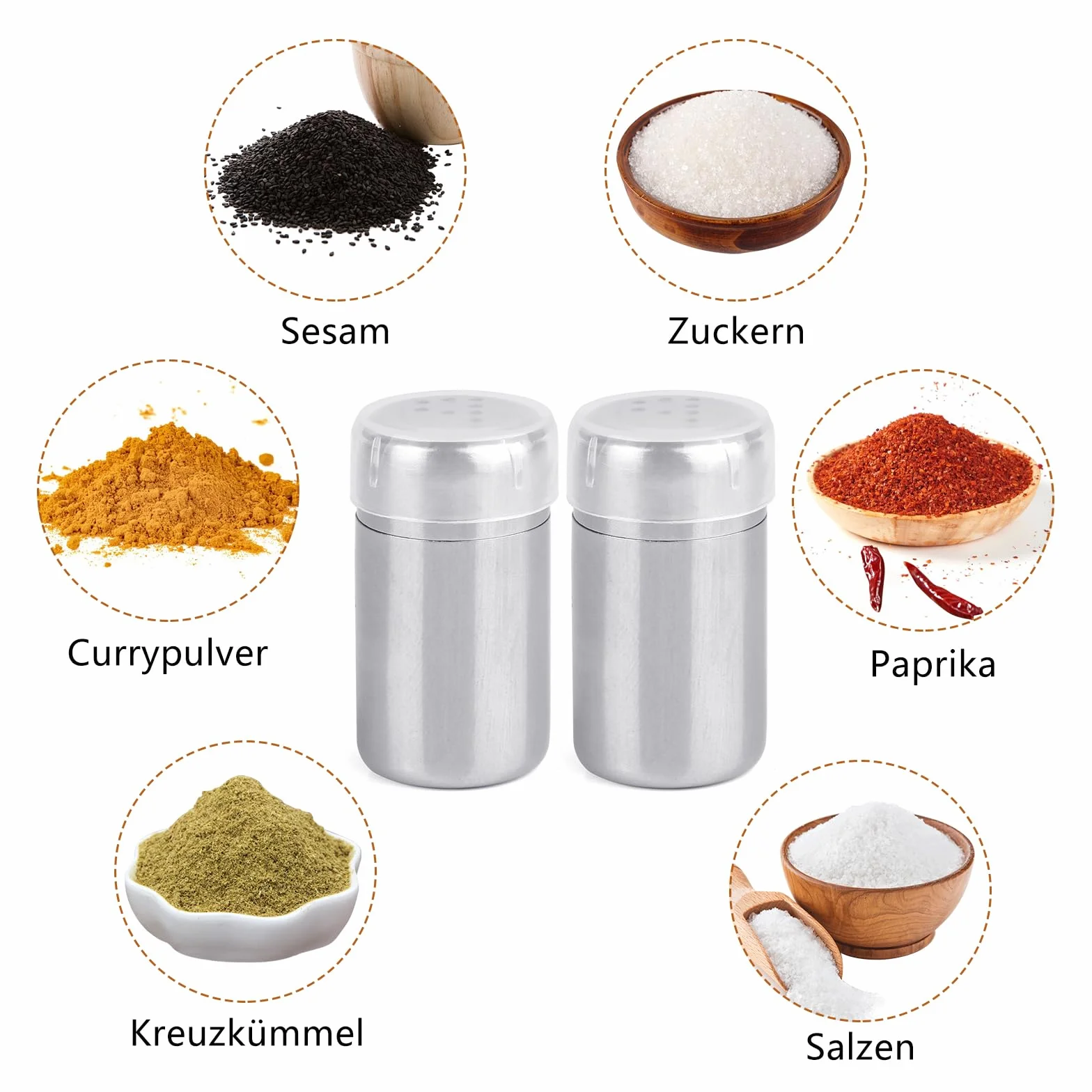 4 mini solniczki, 5 ml, stali nierdzewnej, z pokrywką, do przypraw, na kemping, grillowanie i domowe użycie