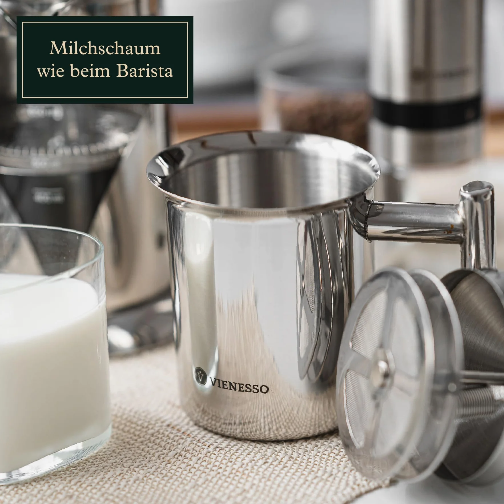 Ręczny spieniacz do mleka ze stali nierdzewnej I ręczny spieniacz do mleka z podwójnym sitkiem z siatki do kremowej pianki mlecznej I 400 ml Milk Frother do cappuccino i latte – nadaje się do