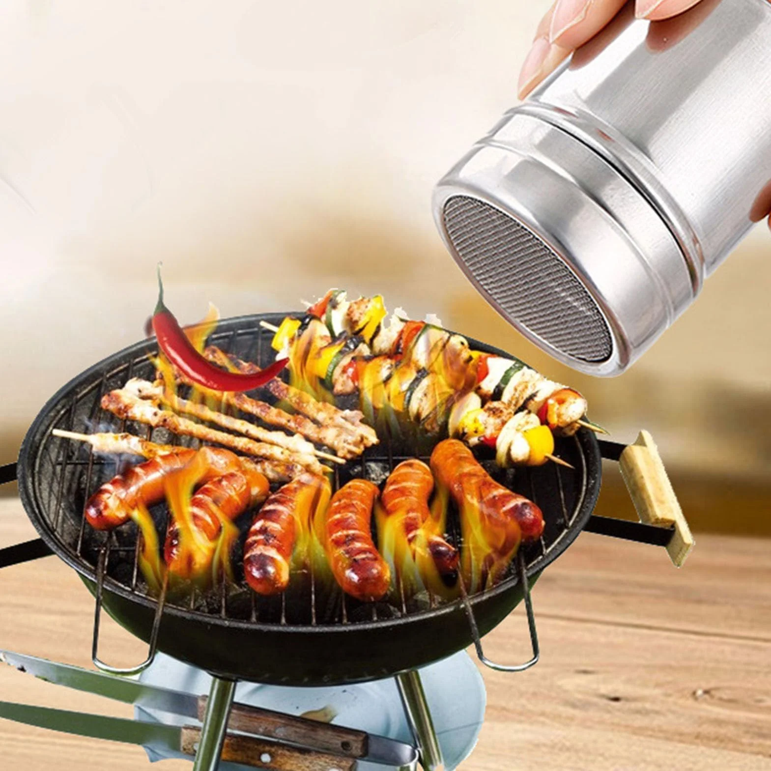Shaker do Cukru ze Stali Nierdzewnej, Shaker do Cukru Cynamonowego, Przesiewacz do Mąki, Shaker do Cukru Pudru ze Stali Nierdzewnej, Shaker do Cukru Pudru z pokrywką. Sito do
