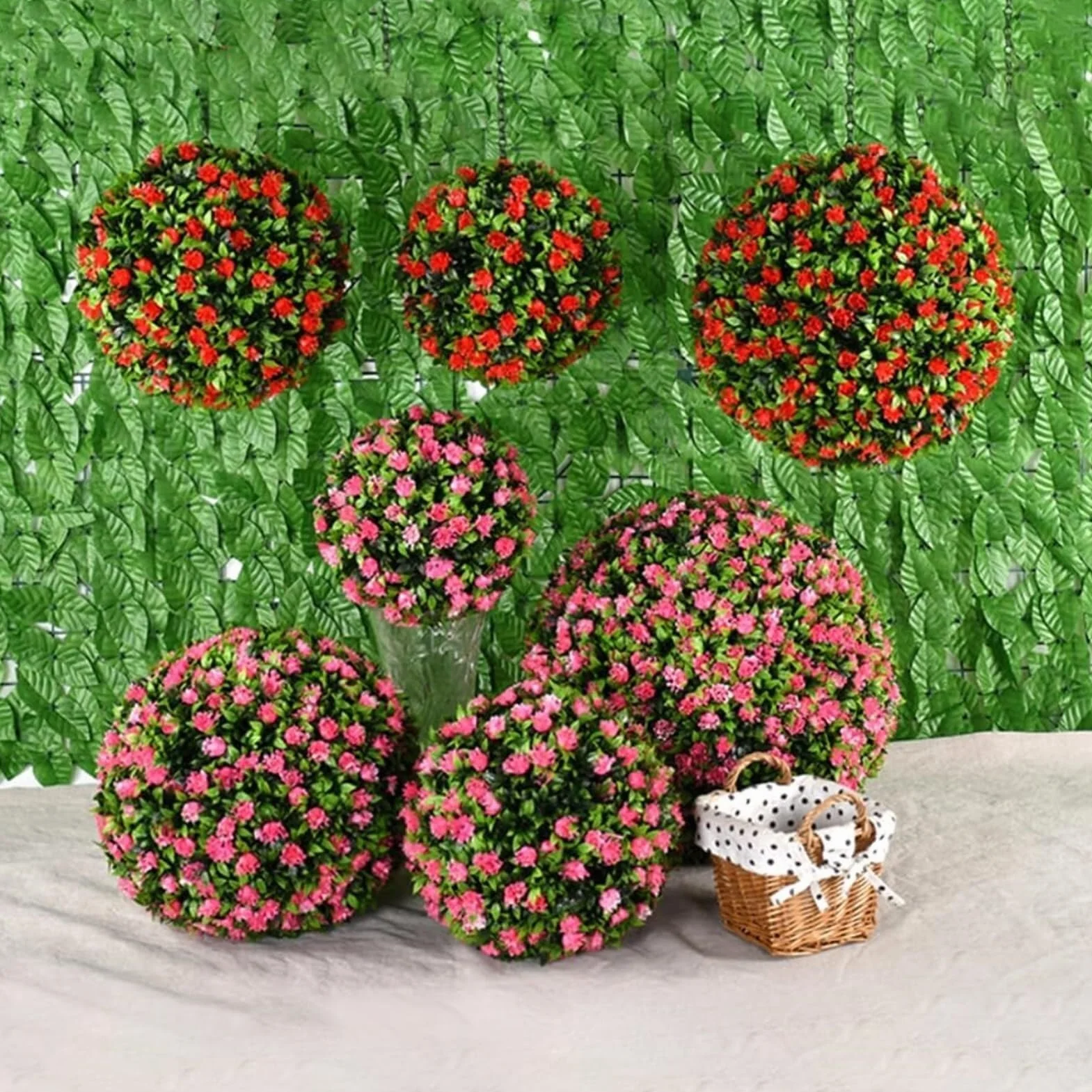 Siatka do żywopłotu ze sztucznej rośliny, krajobrazu trawa kula topiary sztuczny bukszpan dekoracyjne kule wiszące rośliny odporne na promieniowanie UV sztuczne kwiaty kule ogrodowe na