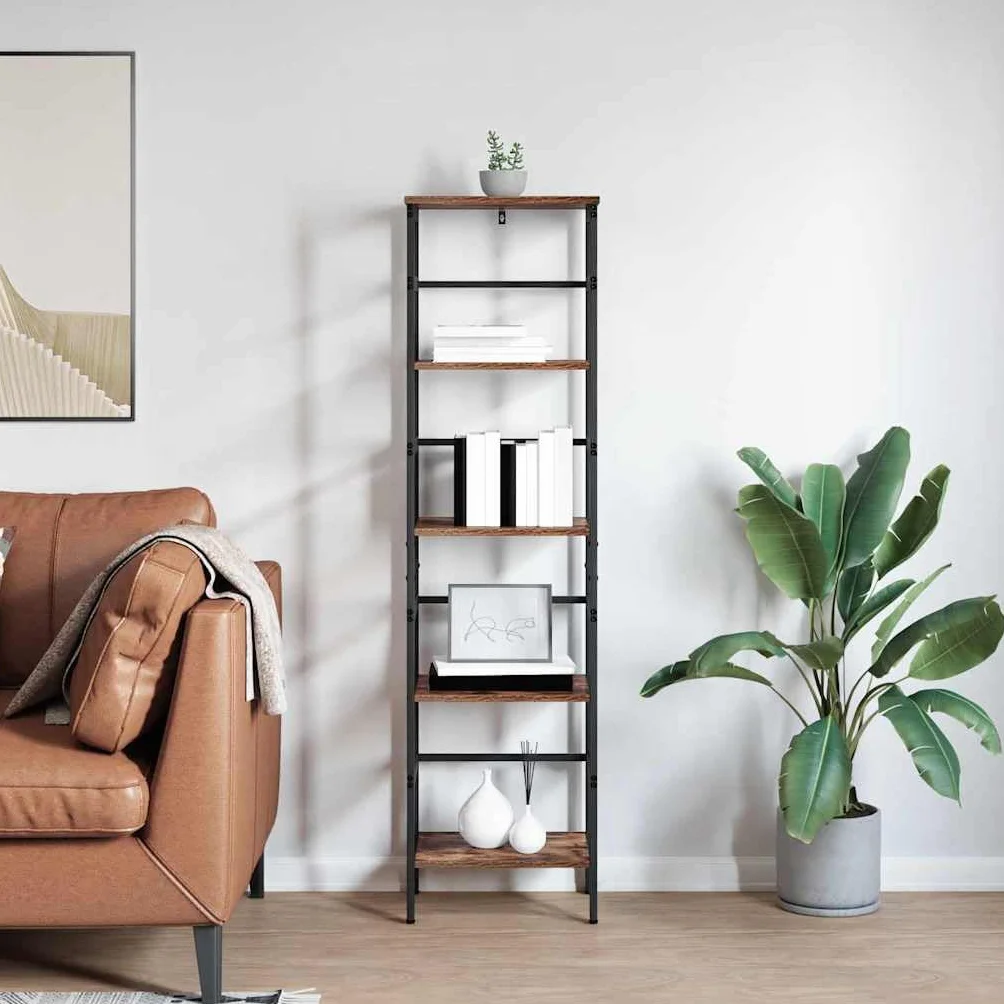 Générique Regał przemysłowy z drewna inżynieryjnego, regał stalowy, do salonu, 40 x 29,5 x 149 cm, nowoczesny design z regulowanymi nogami, duża pojemność do przechowywania książek