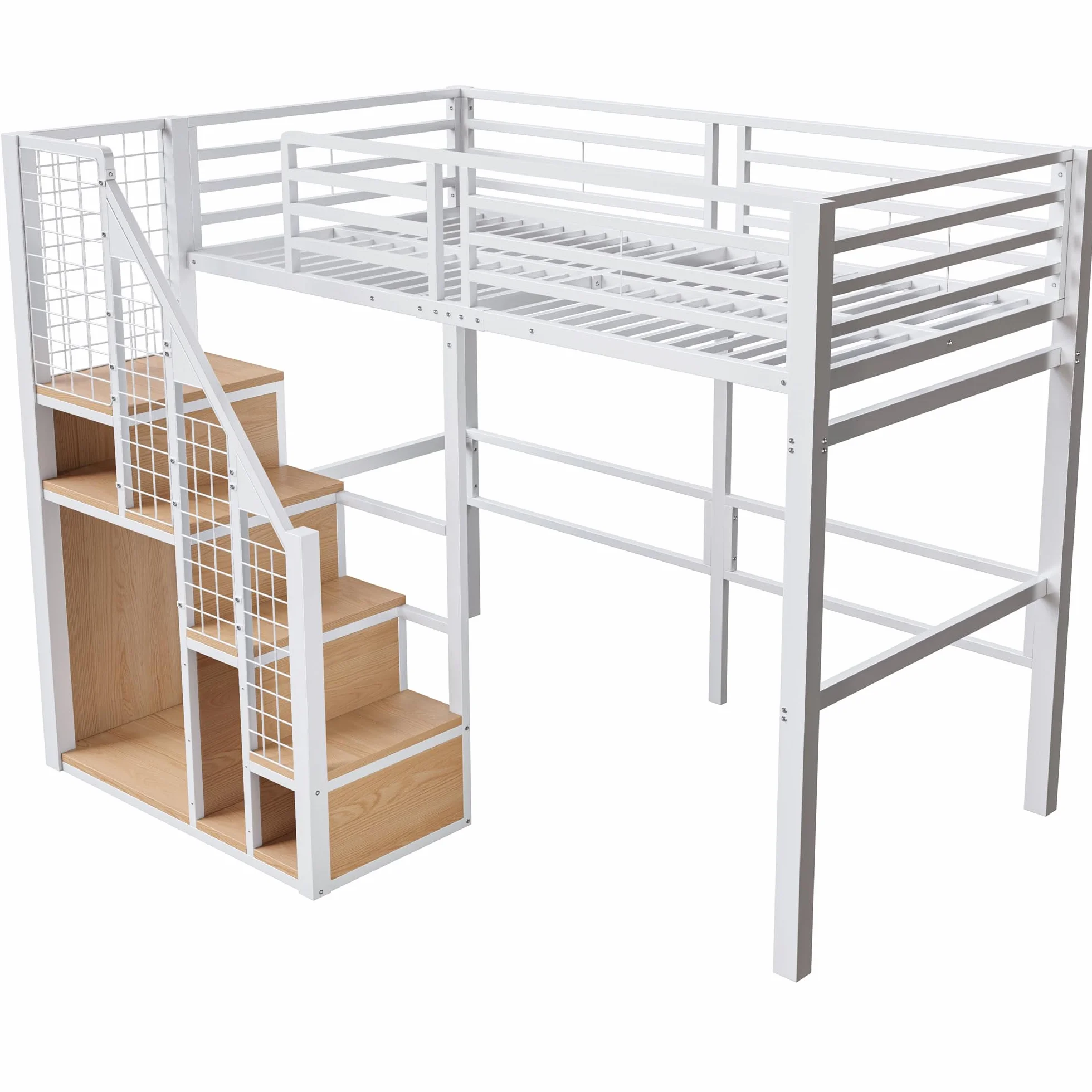 Łóżko piętrowe 90 x 200 cm, białe, z drążkiem na ubrania, ścianka kratkowa, żelazo, system spania, masywne łóżko metalowe, stabilne, dla dorosłych, studentów, do pokoju loft, wytrzymałe