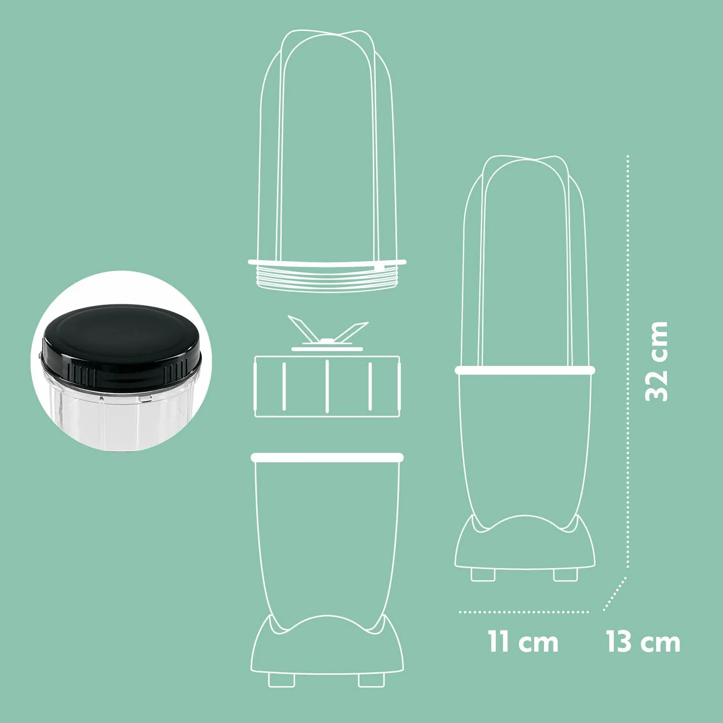 GOURMETmaxx Mr. Magic Mixer | Smoothie Maker - 4-częściowy | Mikser stojący z kubkiem do miksowania i pokrywką utrzymującą świeżość | Blender z 8 funkcjami | Procesor do przygotowywania koktajli,