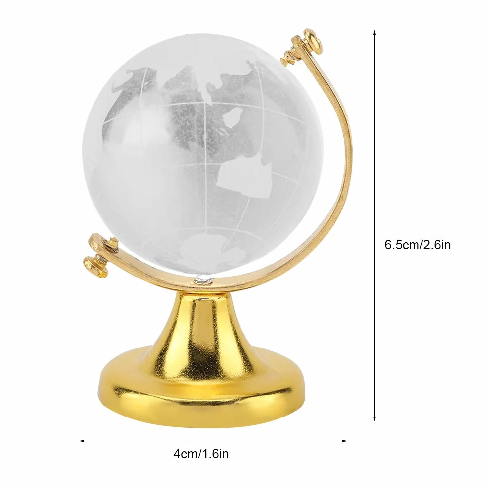 Mini Globus Złoty Kryształowy - Okrągła Mapa Świata, Szklana Kula Dekoracyjna Do Domowego Biura (Złoto)