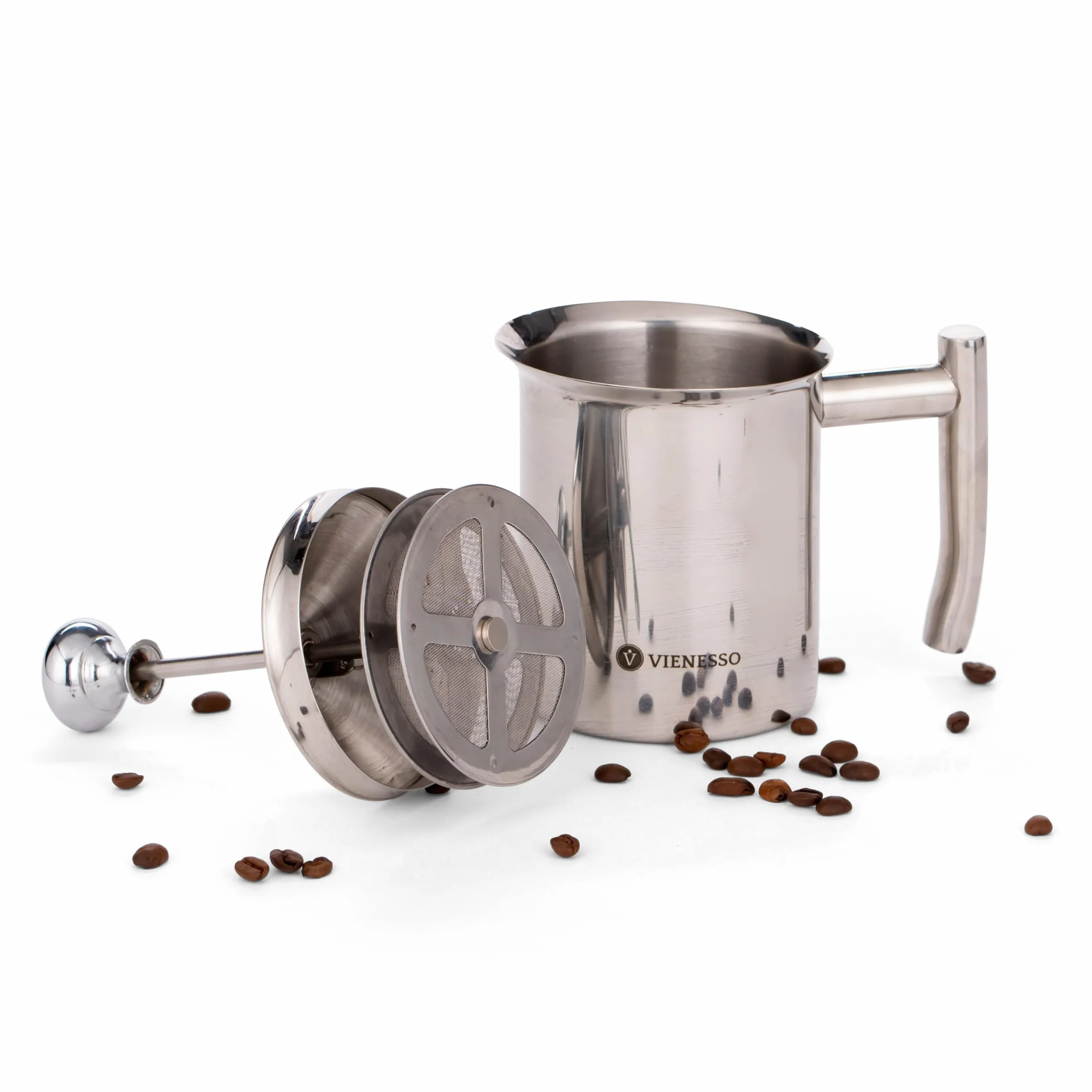 Ręczny spieniacz do mleka ze stali nierdzewnej I ręczny spieniacz do mleka z podwójnym sitkiem z siatki do kremowej pianki mlecznej I 400 ml Milk Frother do cappuccino i latte – nadaje się do