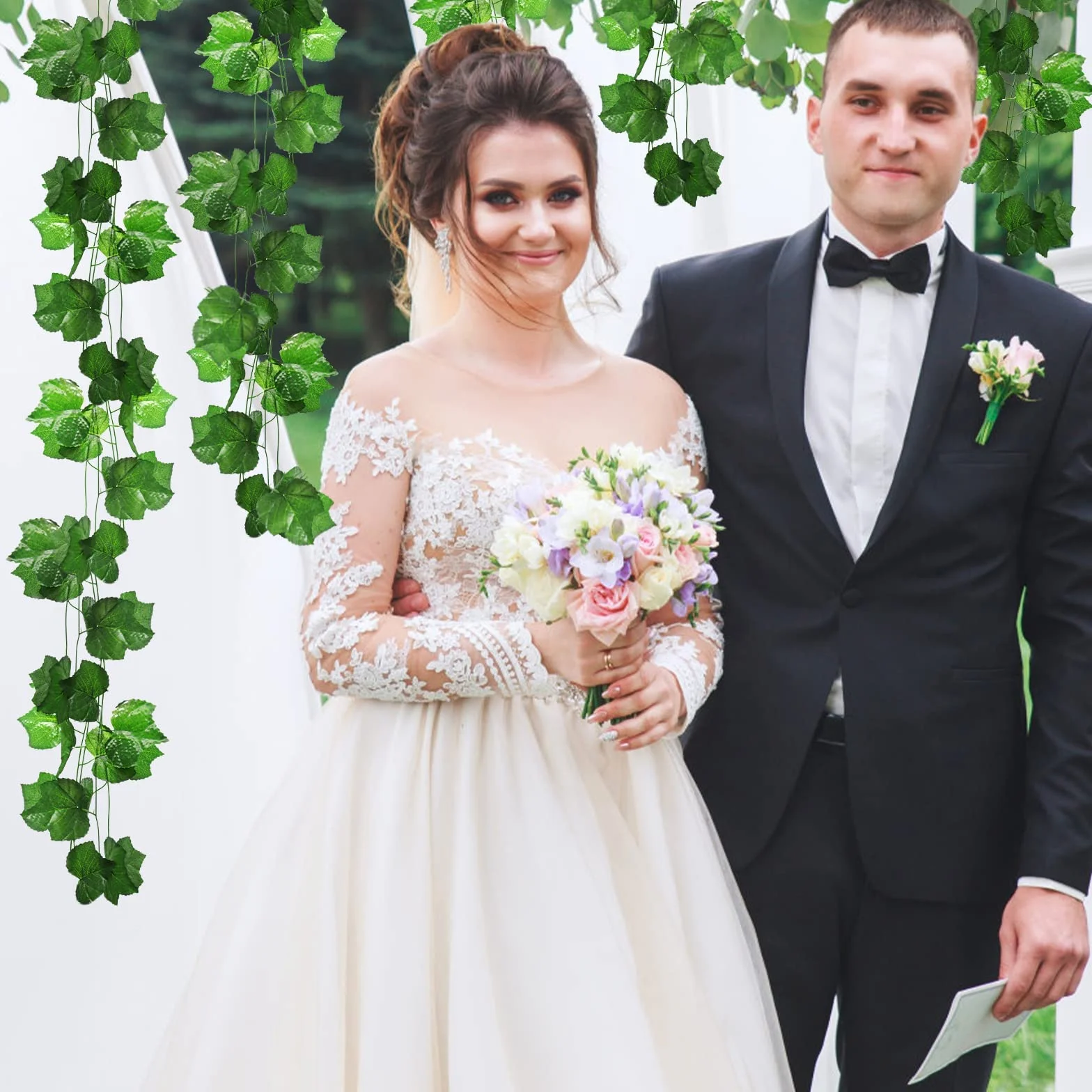 12 pasm sztucznych winogron z 3 sznurkami winogron, wisząca roślina duże liście, girlanda na wesele, imprezę, do sklepu, dekoracja domu, wewnątrz, na zewnątrz, winogrona i girlandy