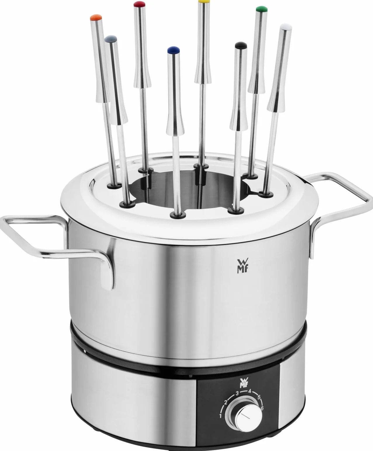 WMF Lono zestaw do fondue dla 8 osób, elektryczny fondue, 1400 W, regulacja temperatury, uchwyt na widelec, garnek indukcyjny 1,2 l, Hot Pot, stal nierdzewna matowa