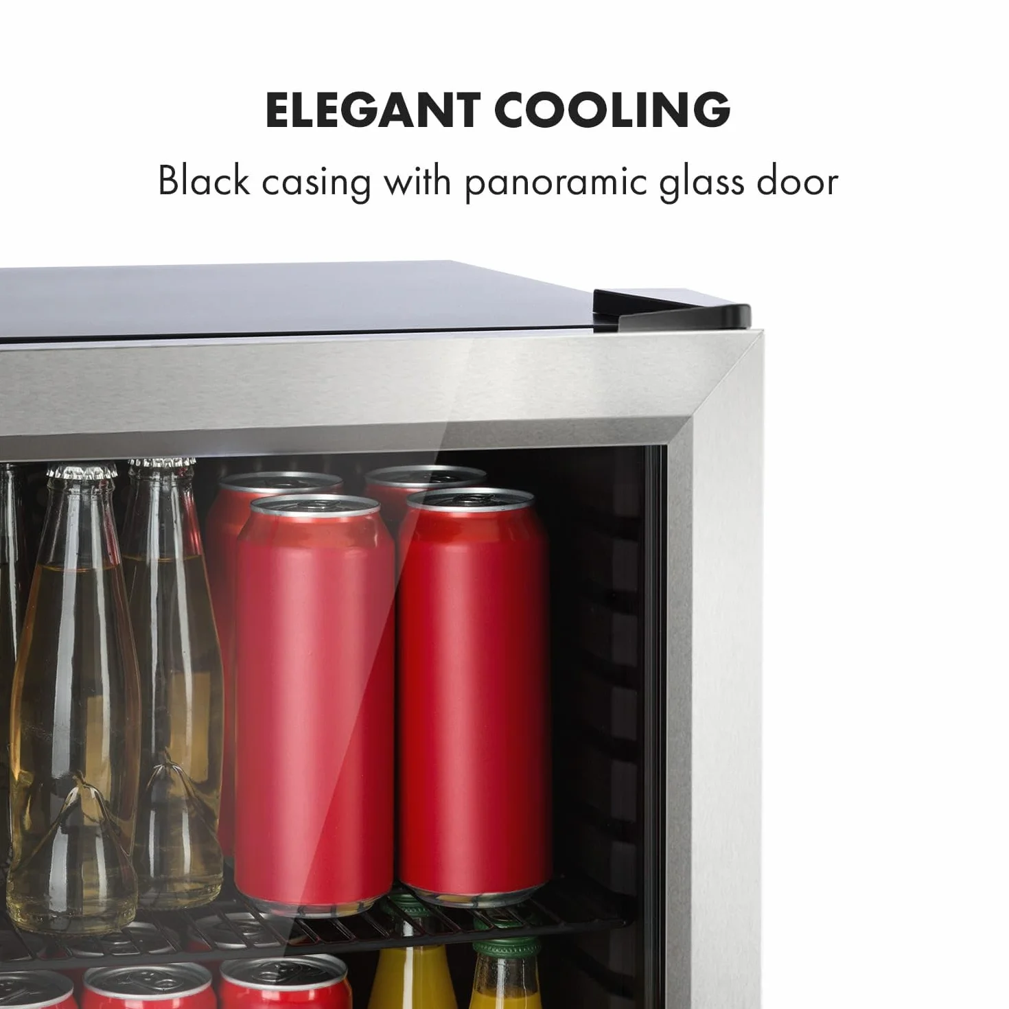 Klarstein Harlem Lodówka na napoje, Minibar, System chłodzenia kompresorowego, Pojemność 23 litry, 5 stopni chłodzenia: 0-10 °C, cicha: 39 dB, 1 metalowa półka kratowa, czarna