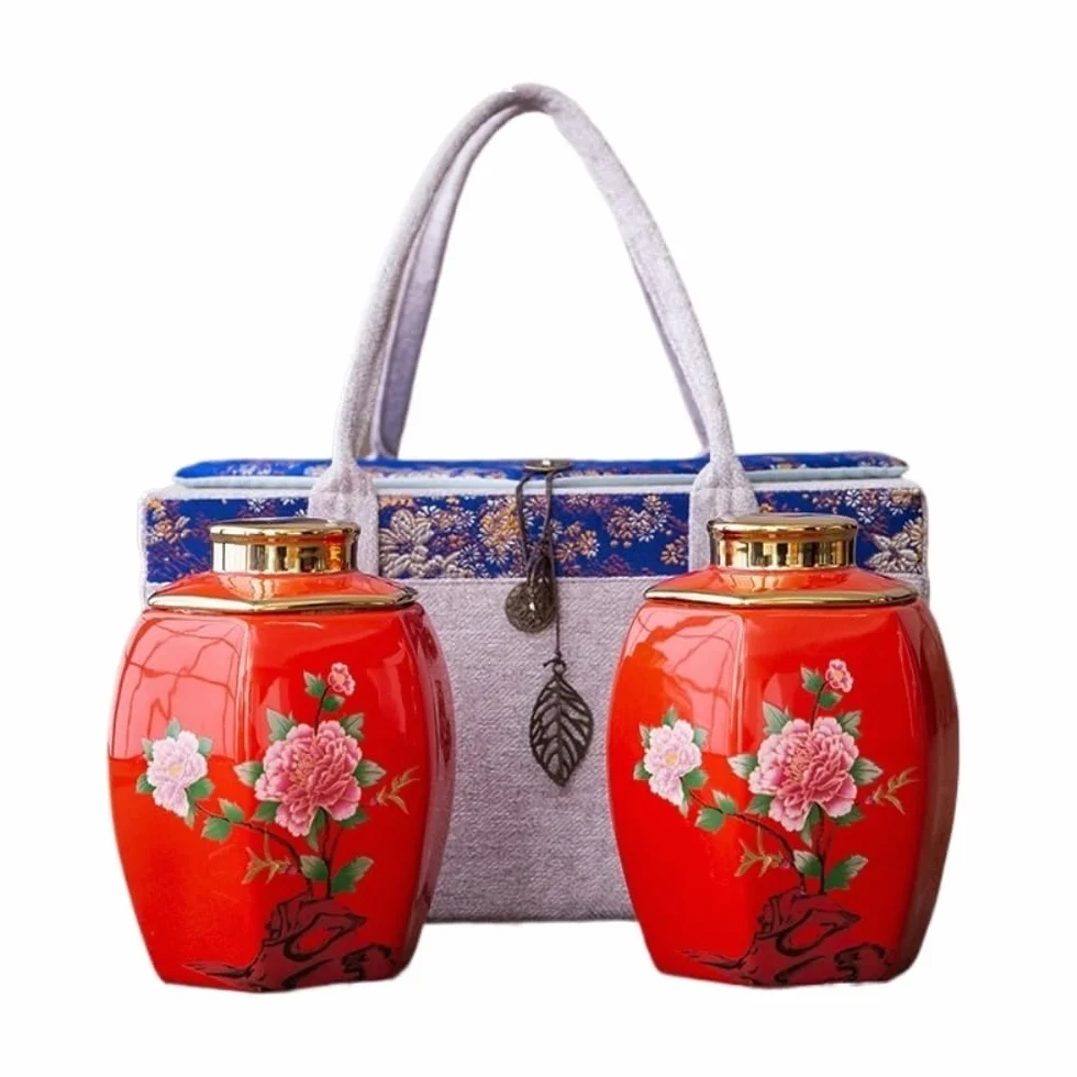 Słoik do przechowywania herbaty, kreatywny, prosty, sypki pojemnik do przechowywania herbaty, ceramiczny słoik z uszczelnieniem, zestaw do herbaty w stylu retro, podwójny słoik, pojemniki do przecho