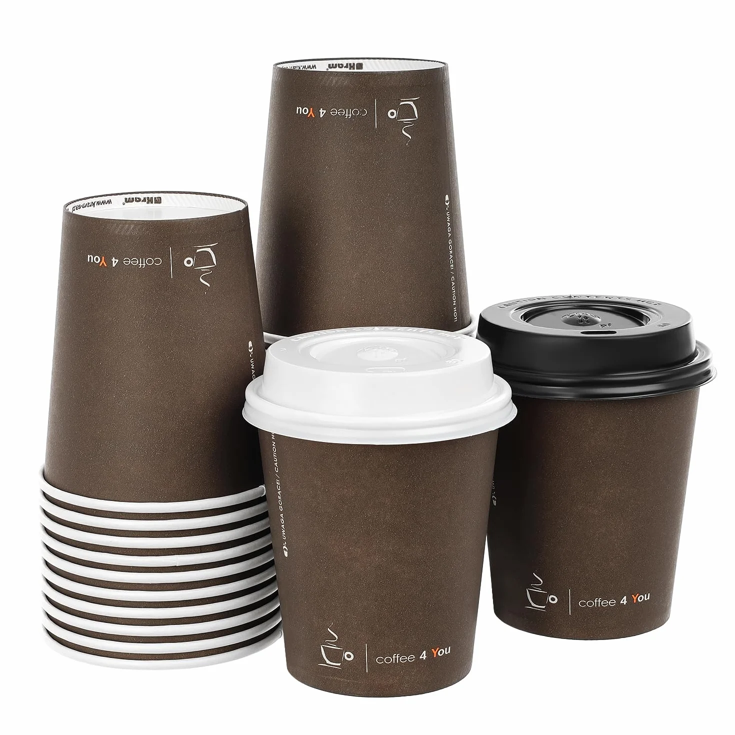 Kubki Papierowe do Kawy 250ml z Wieczkami Coffee 4 You - 100 Sztuk