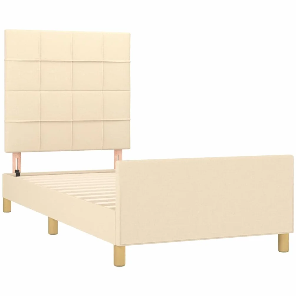 Tkanina z regulowanym zagłówkiem do sypialni klasyczny 80x200 cm Kremowy | Rama łóżka bez materaca Kremowa 80x200 cm Tkanina z regulowanym zagłówkiem oddychająca i trwała
