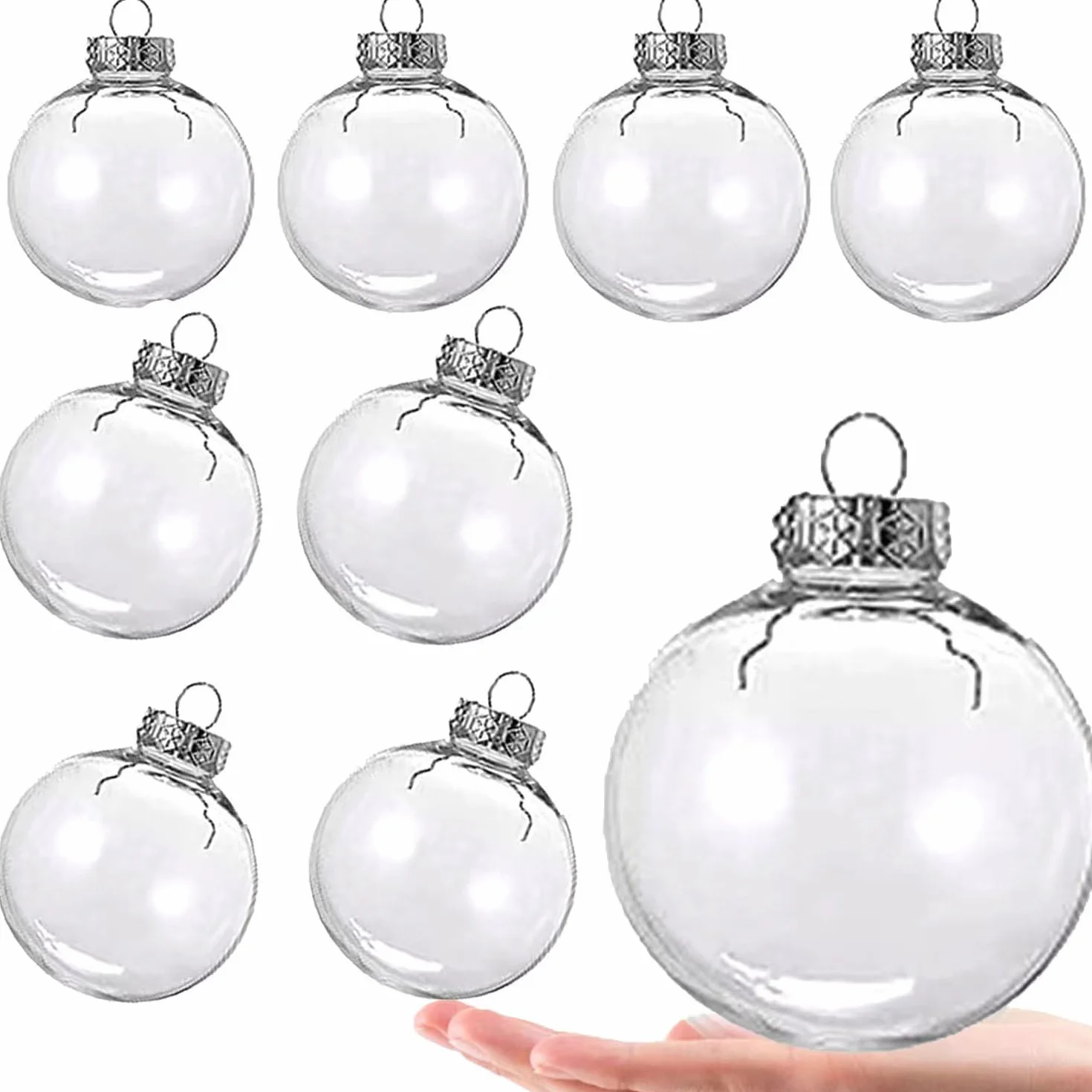 8 szt. DIY przezroczyste plastikowe kulki do napełniania - bombki świąteczne 8 cm, zdejmowana górna przezroczysta wisząca kula na Halloween, Boże Narodzenie, urodziny, ślub, przyjęcie, Boże
